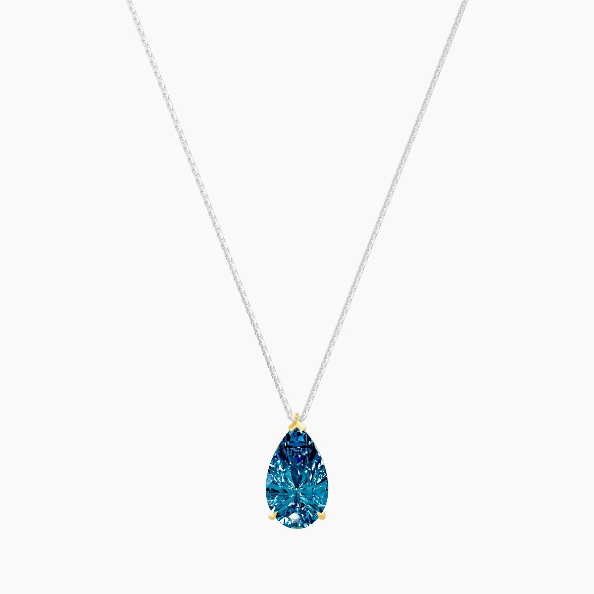 Hanging Solitaire | 18k White & Yellow Gold 3 ct Blue Lab Diamond Pear Pendant