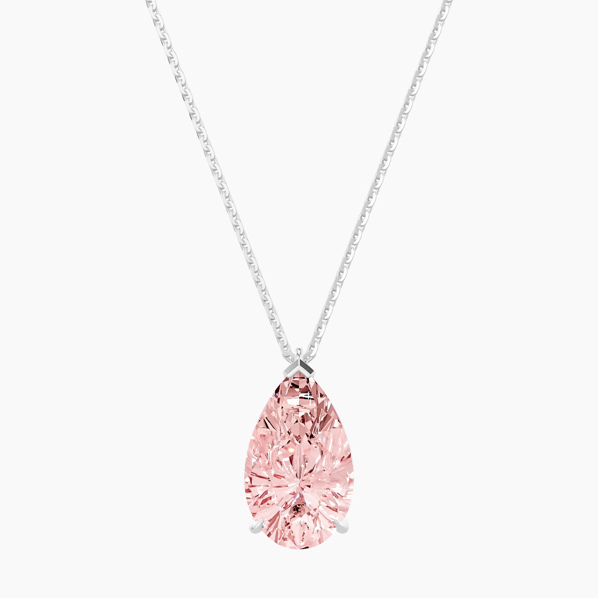 Hanging Solitaire | 18k White Gold 3 ct Pink Lab Diamond Pear Pendant
