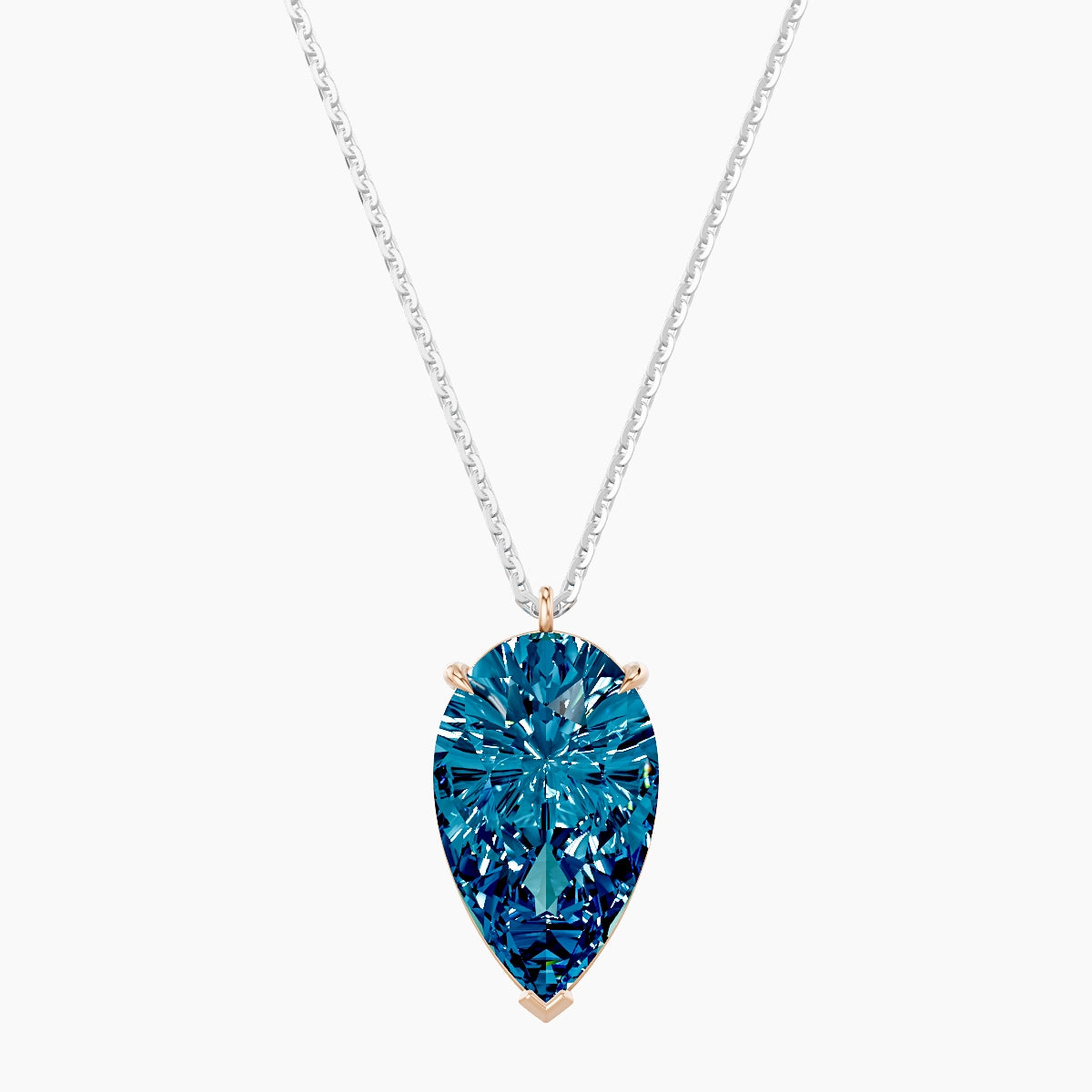 Hanging Solitaire | 18k White & Rose Gold 5 ct Blue Lab Diamond Pear Pendant