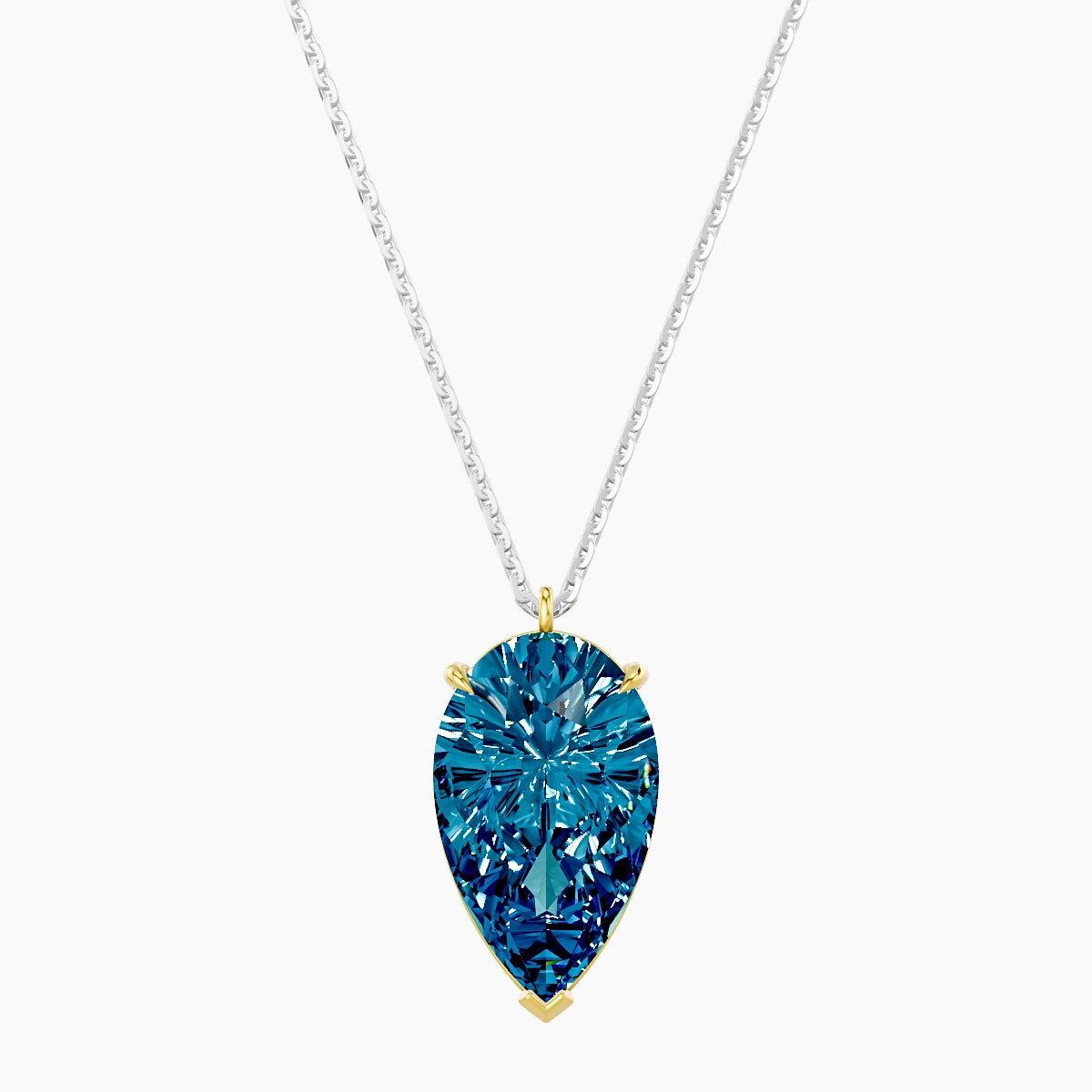 Hanging Solitaire | 18k White & Yellow Gold 5 ct Blue Lab Diamond Pear Pendant