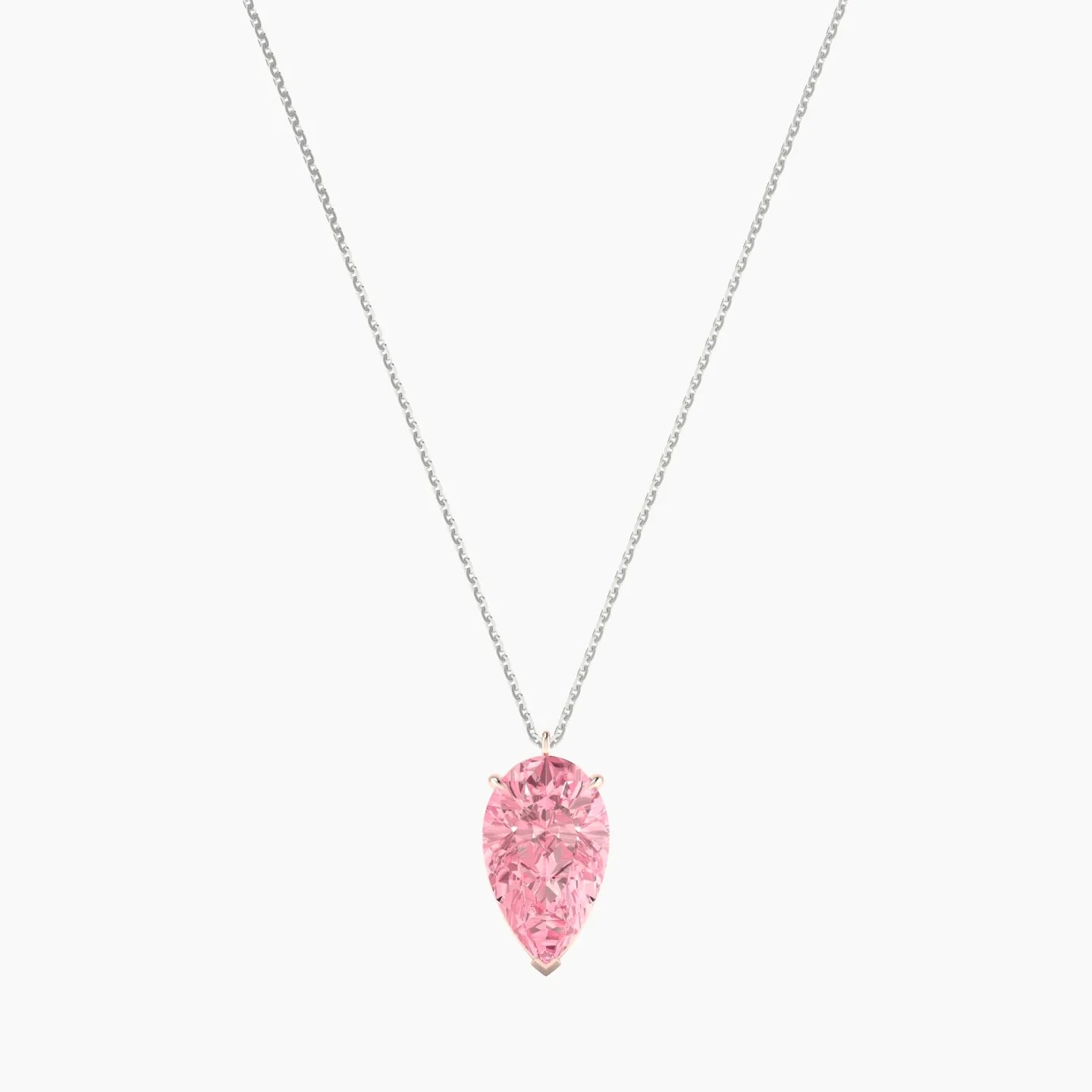 Hanging Solitaire | 18k White & Rose Gold 5 ct Pink Lab Diamond Pear Cut Pendant