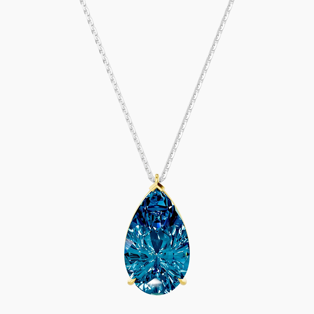 Hanging Solitaire | 18k White & Yellow Gold 5 ct Blue Lab Diamond Pear Pendant