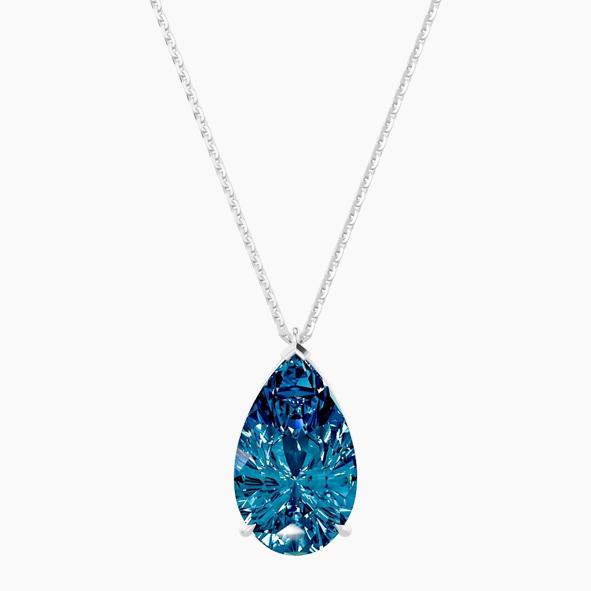 Hanging Solitaire | 18k White Gold 5 ct Blue Lab Diamond Pear Pendant