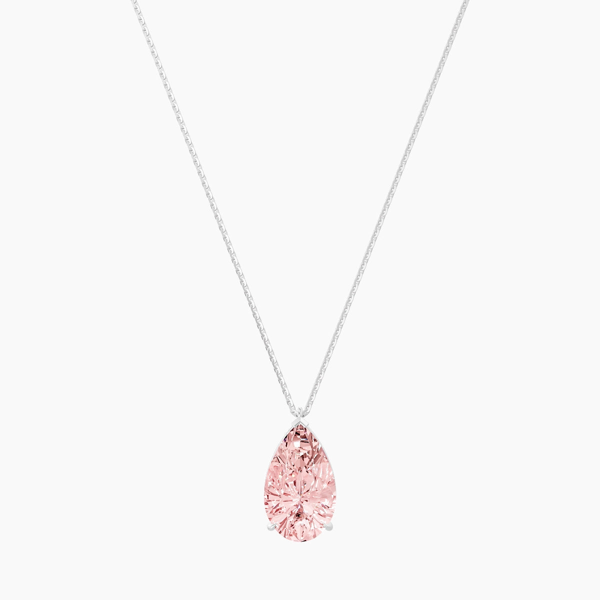 Hanging Solitaire | 18k White Gold 5 ct Pink Lab Diamond Pear Pendant