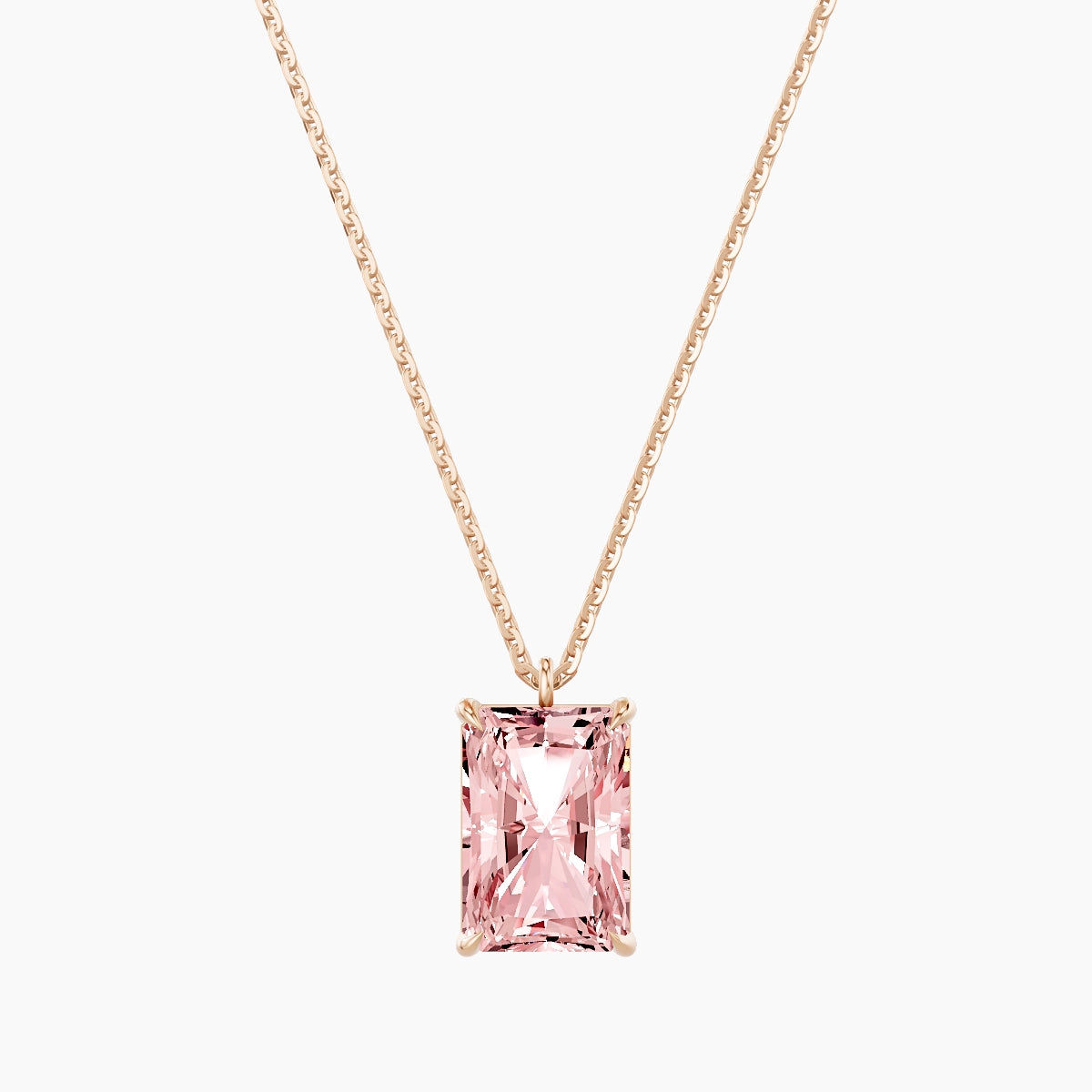 Hanging Solitaire | 18k Rose Gold 3 ct Pink Lab Diamond Radiant Pendant