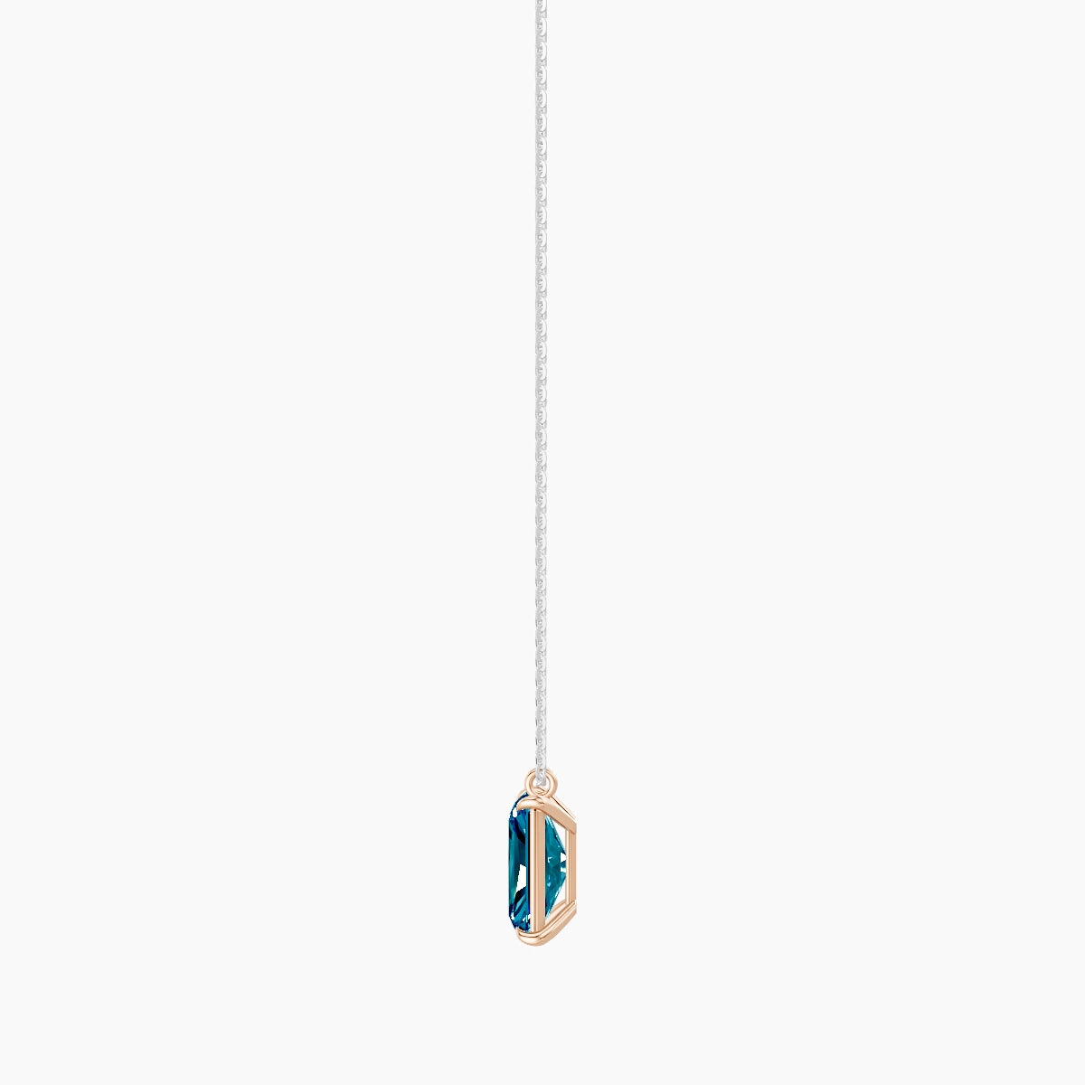 Hanging Solitaire | 18k White & Rose Gold 3 ct Blue Lab Diamond Radiant Pendant