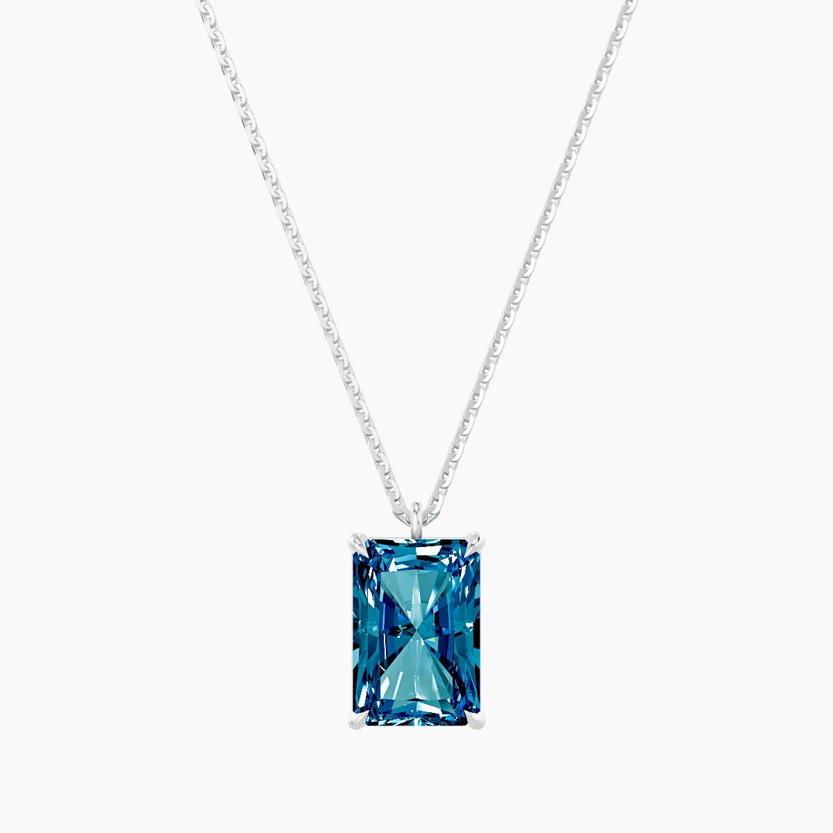 Hanging Solitaire | 18k White Gold 3 ct Blue Lab Diamond Radiant Pendant