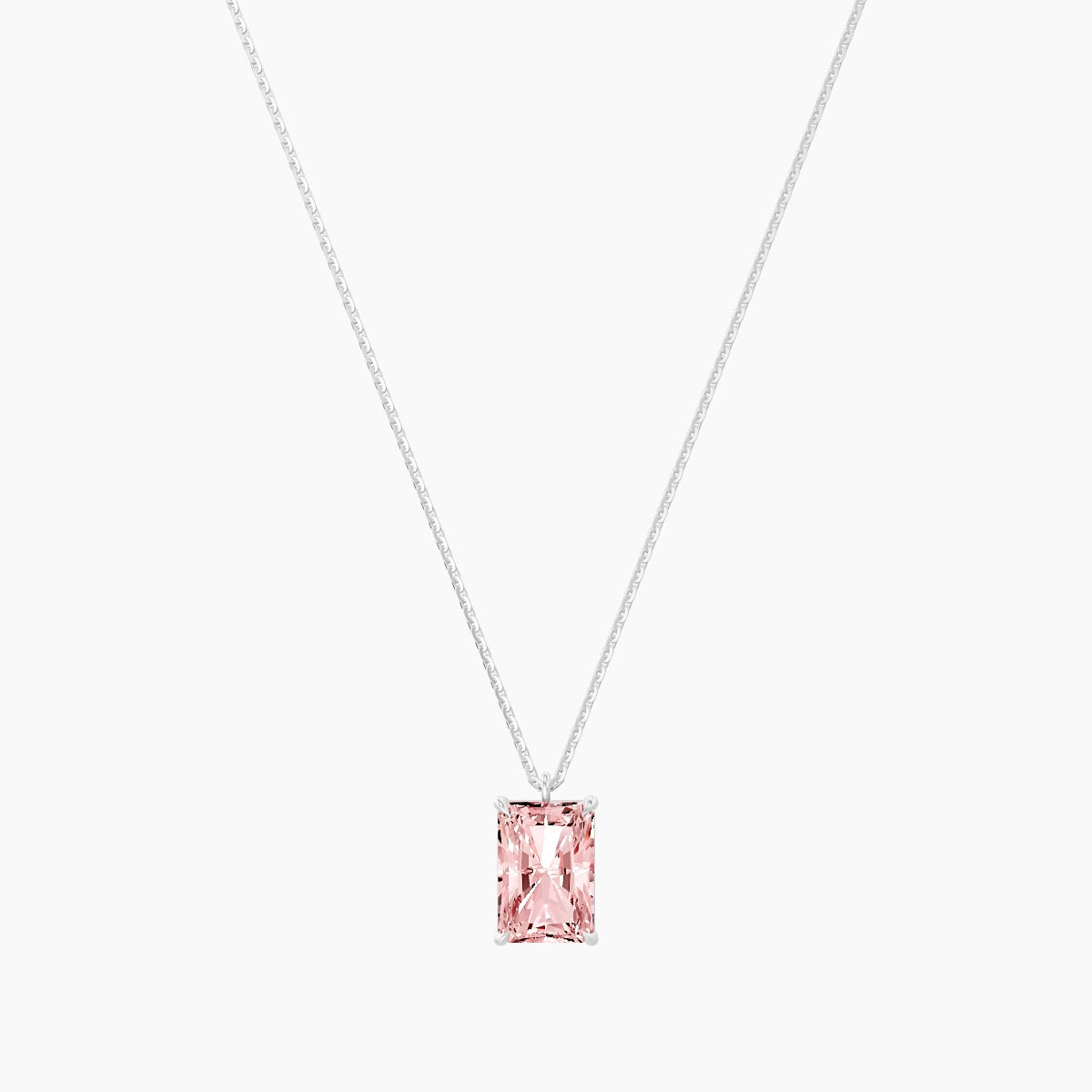 Hanging Solitaire | 18k White Gold 3 ct Pink Lab Diamond Radiant Pendant