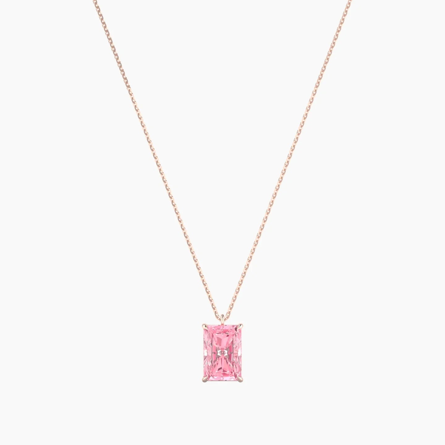 Hanging Solitaire | 18k Rose Gold 3 ct Pink Lab Diamond Radiant Cut Pendant