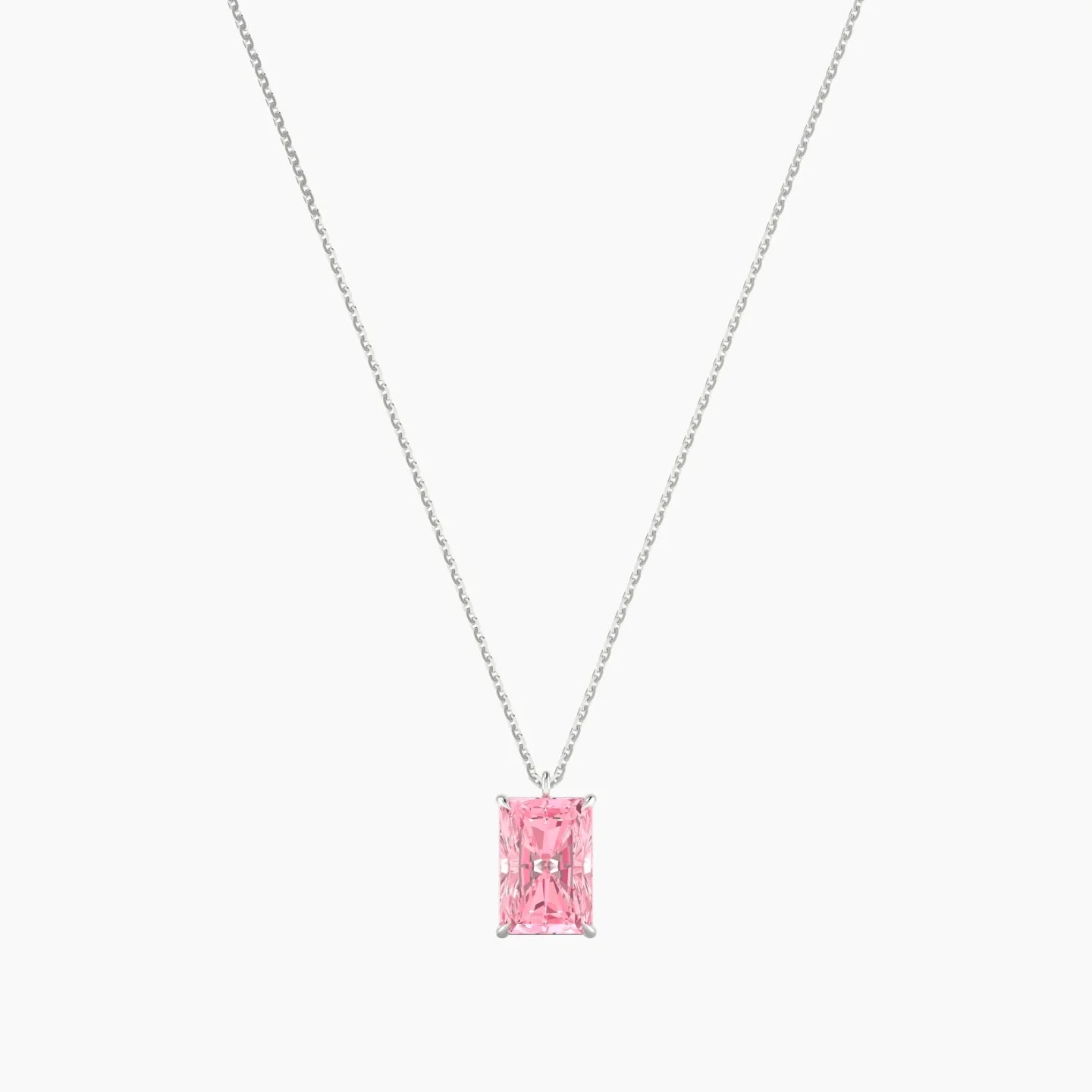 Hanging Solitaire | 18k White Gold 3 ct Pink Lab Diamond Radiant Cut Pendant