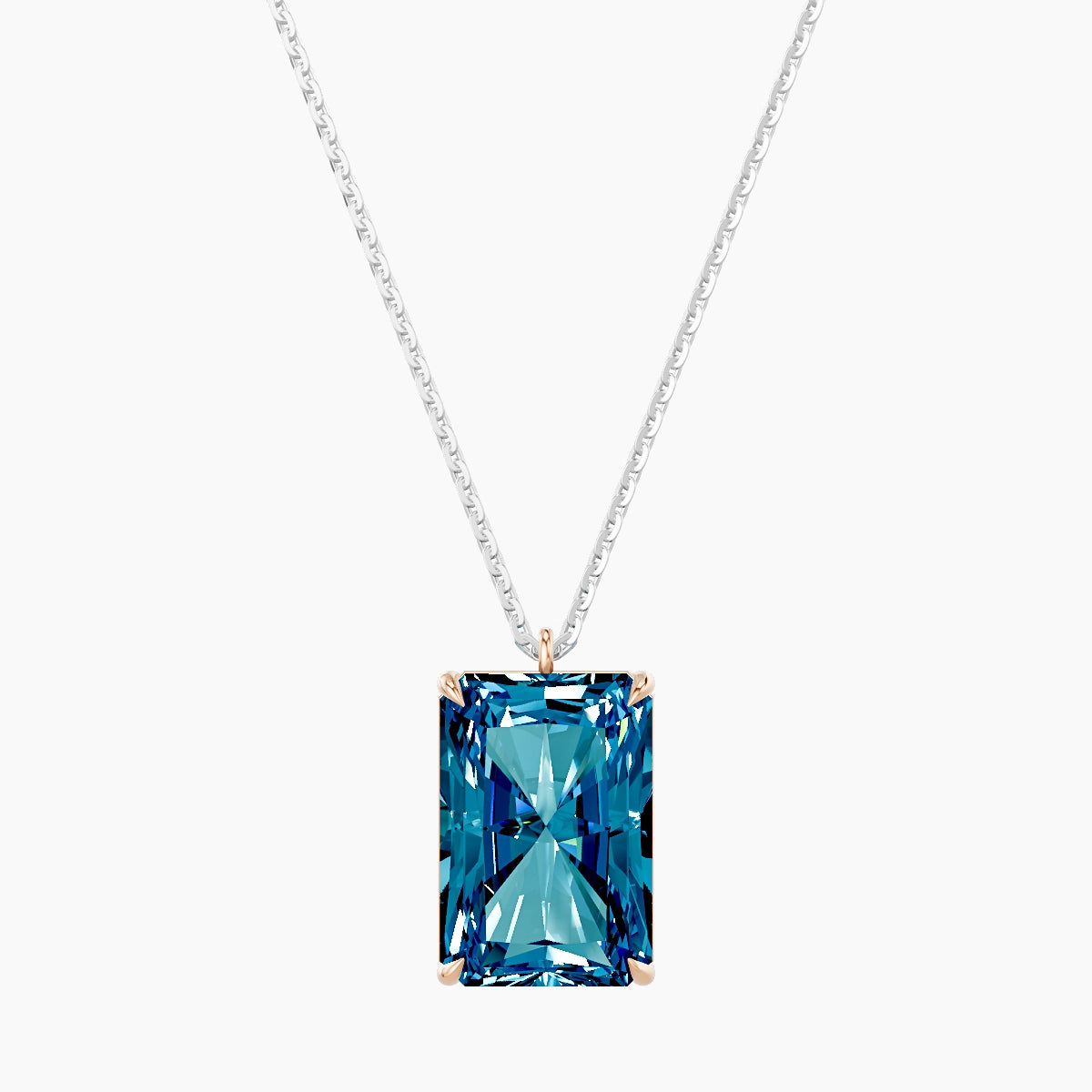 Hanging Solitaire | 18k White & Rose Gold 5 ct Blue Lab Diamond Radiant Pendant