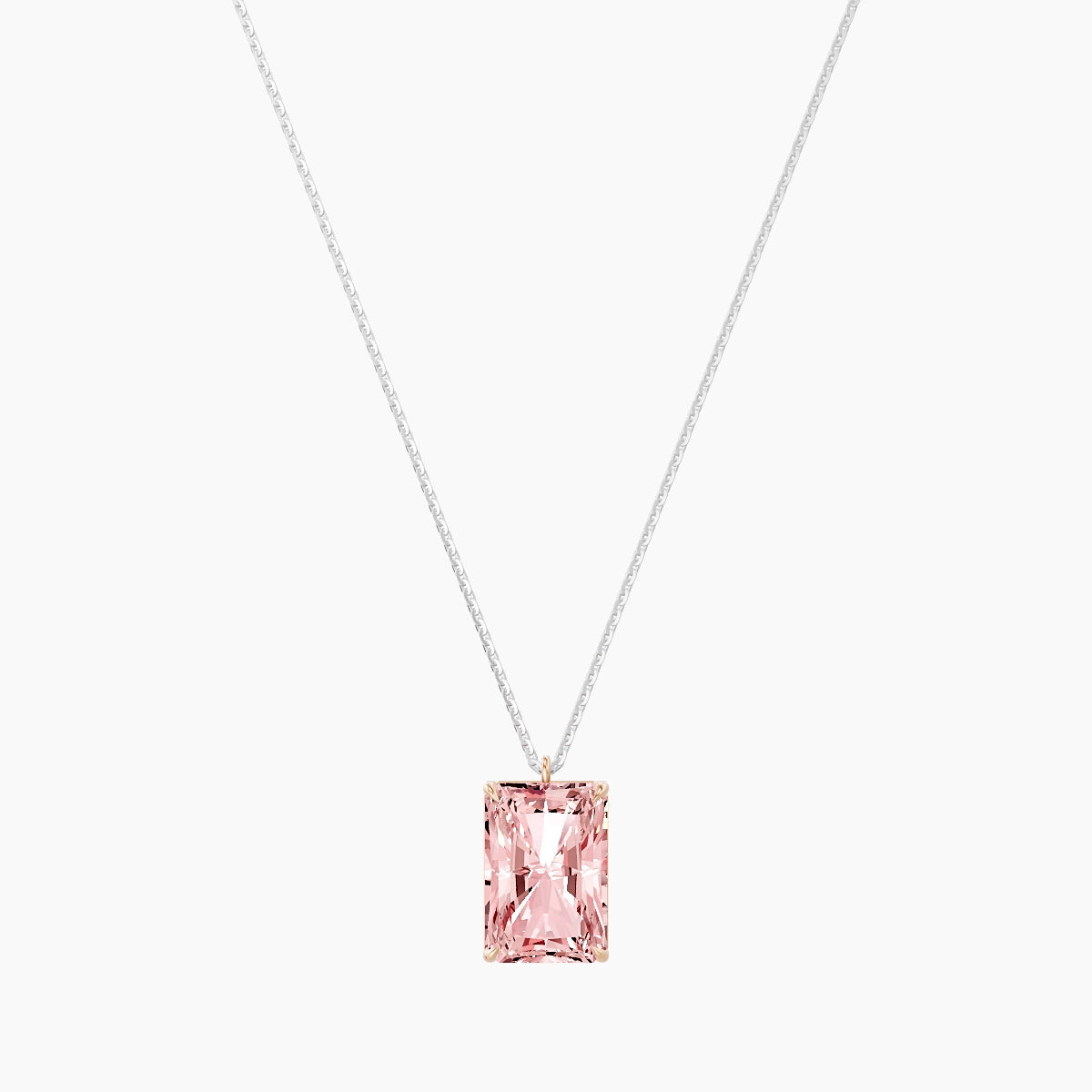 Hanging Solitaire | 18k White & Rose Gold 5 ct Pink Lab Diamond Radiant Pendant