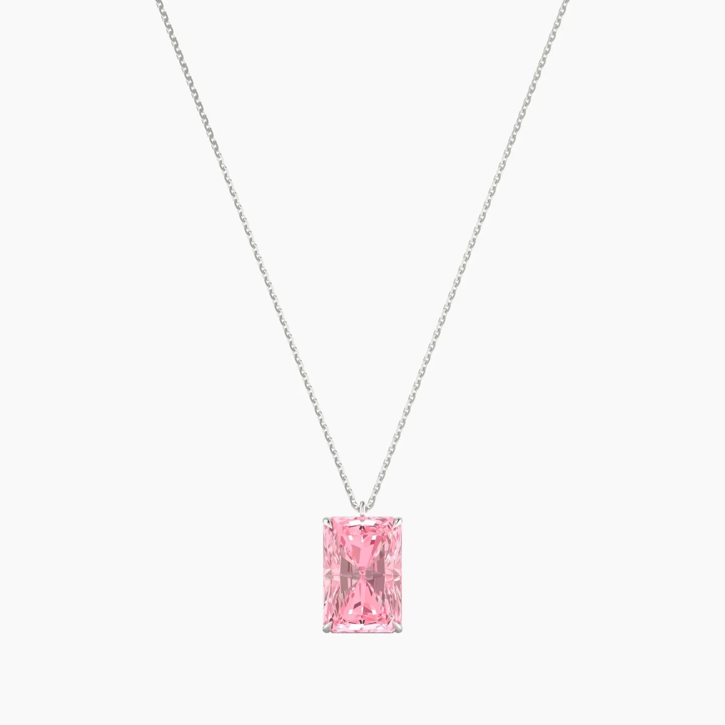 Hanging Solitaire | 18k White Gold 5 ct Pink Lab Diamond Radiant Cut Pendant