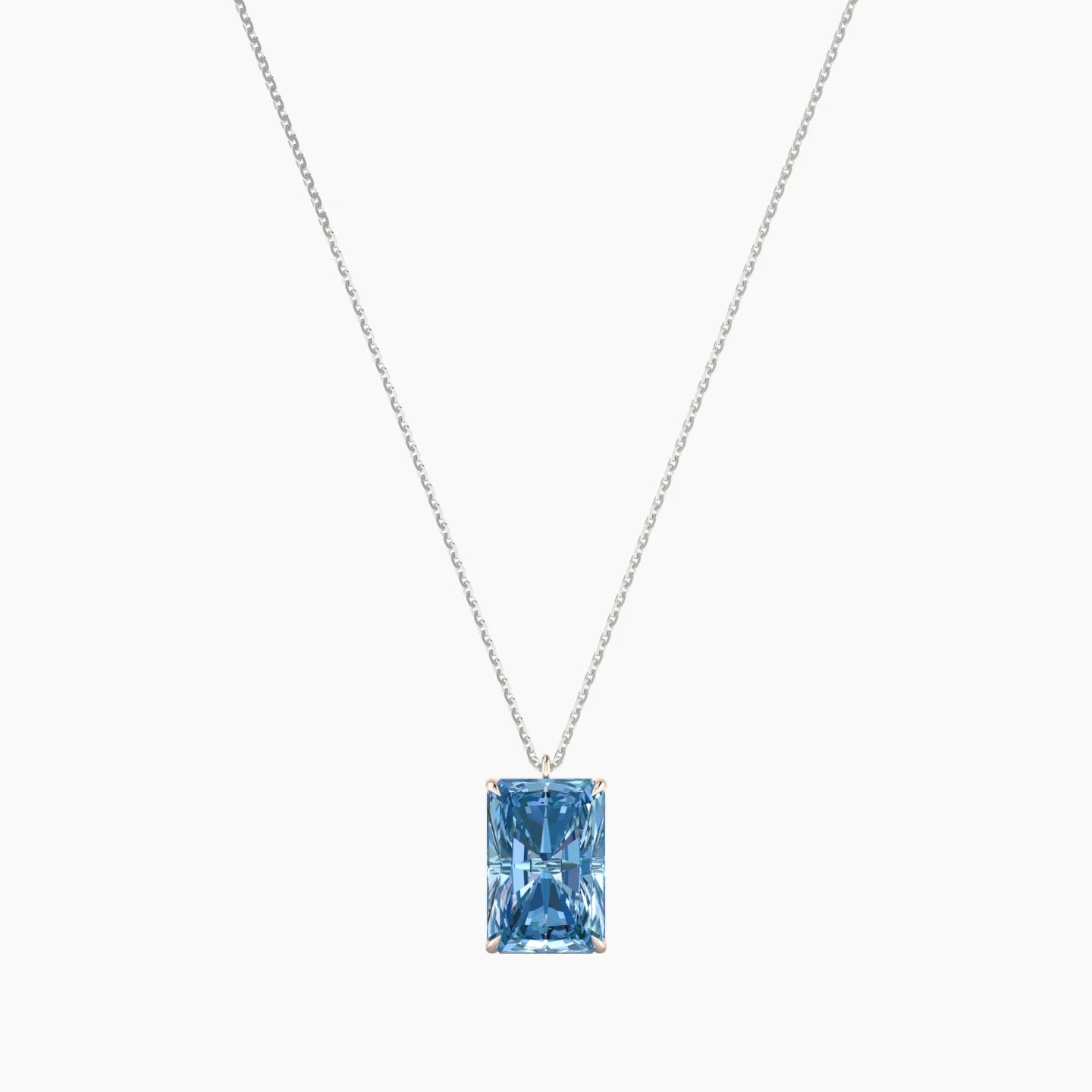Hanging Solitaire | 18k White & Rose Gold 5 ct Blue Lab Diamond Radiant Cut Pendant