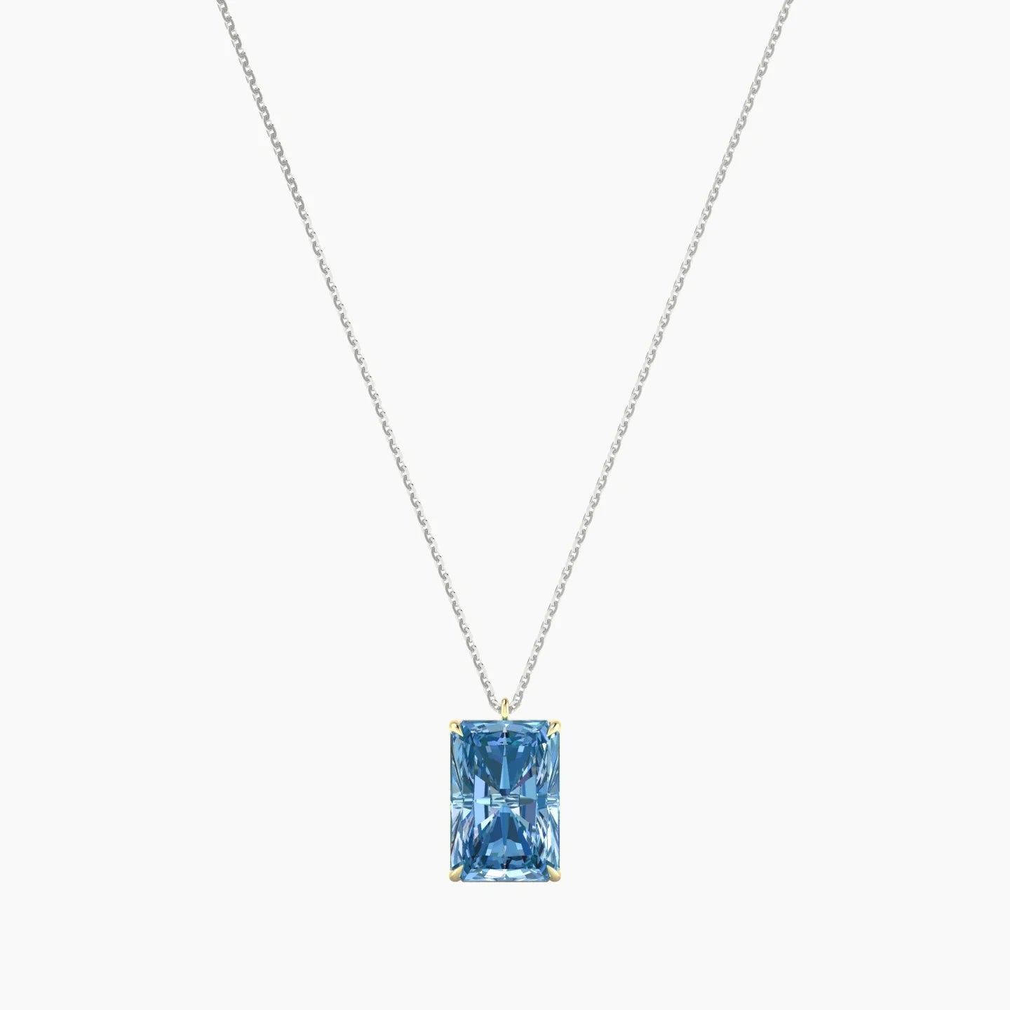 Hanging Solitaire | 18k White & Yellow Gold 5 ct Blue Lab Diamond Radiant Cut Pendant