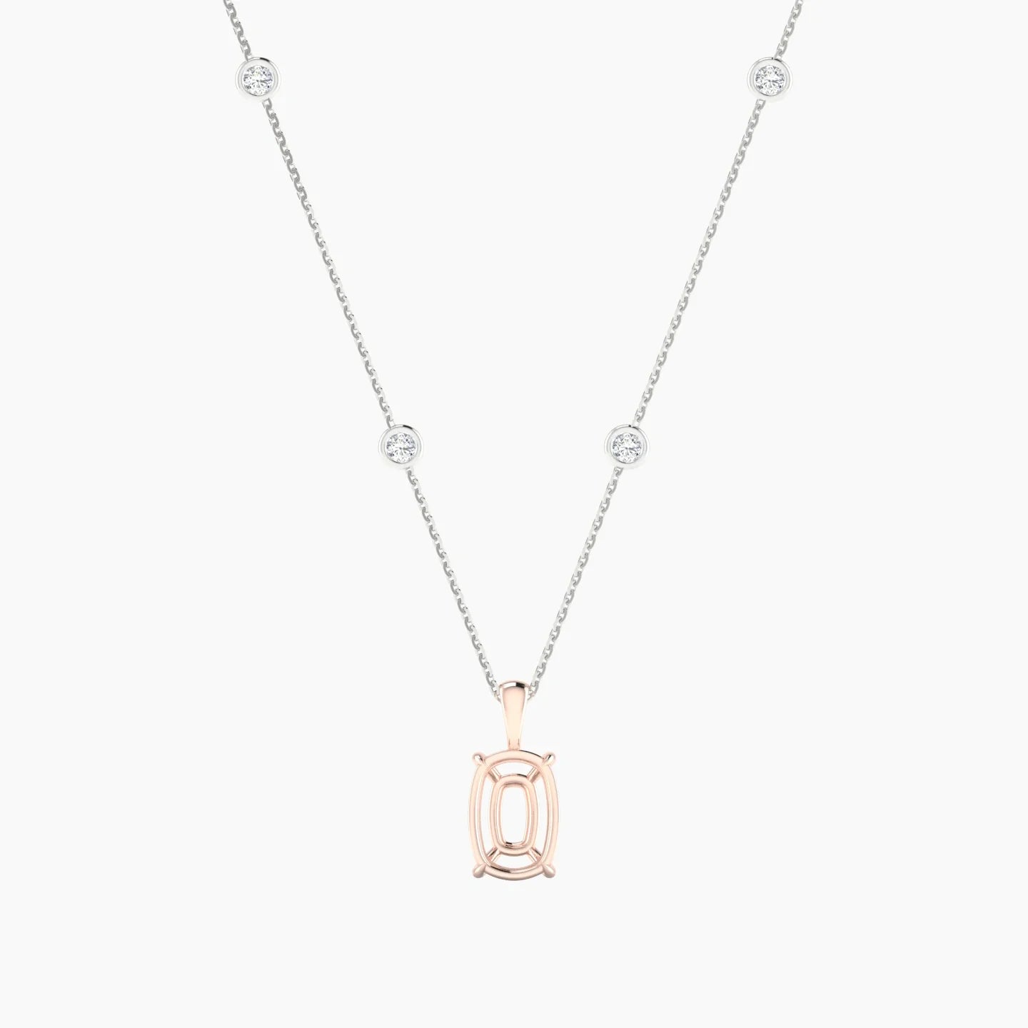 Hanging Solitaire with Sautoir | 18k White & Rose Gold 3-4.99 ct Cushion Cut Pendant Setting
