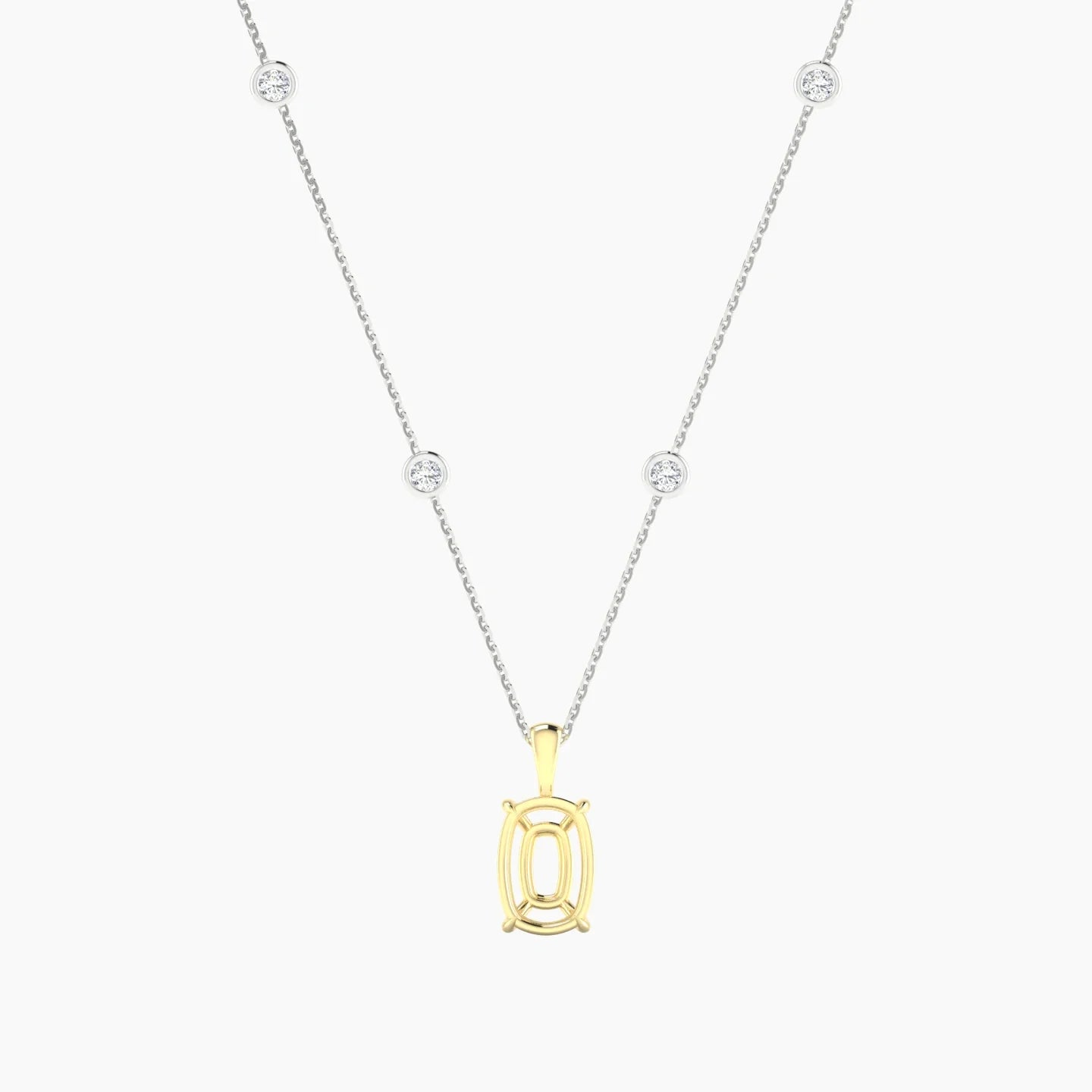 Hanging Solitaire with Sautoir | 18k White & Yellow Gold 3-4.99 ct Cushion Cut Pendant Setting
