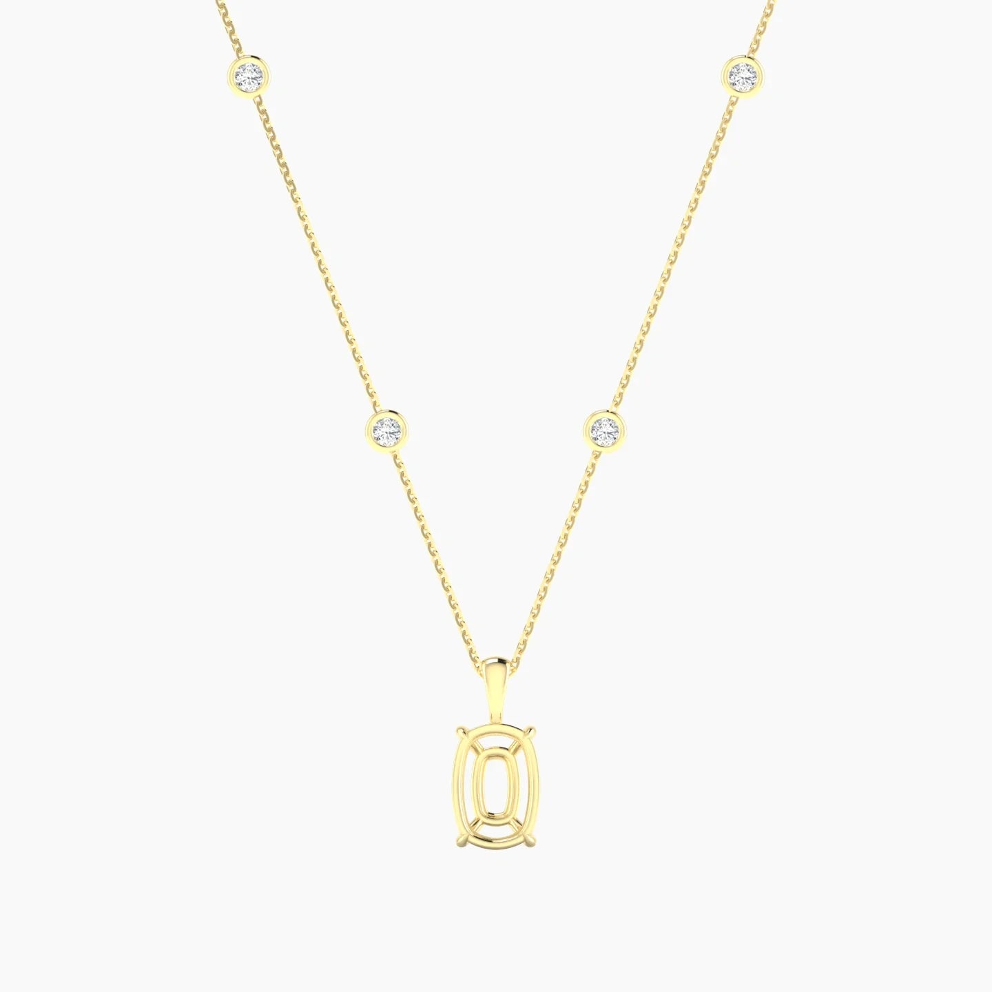 Hanging Solitaire with Sautoir | 18k Yellow Gold 3-4.99 ct Cushion Cut Pendant Setting