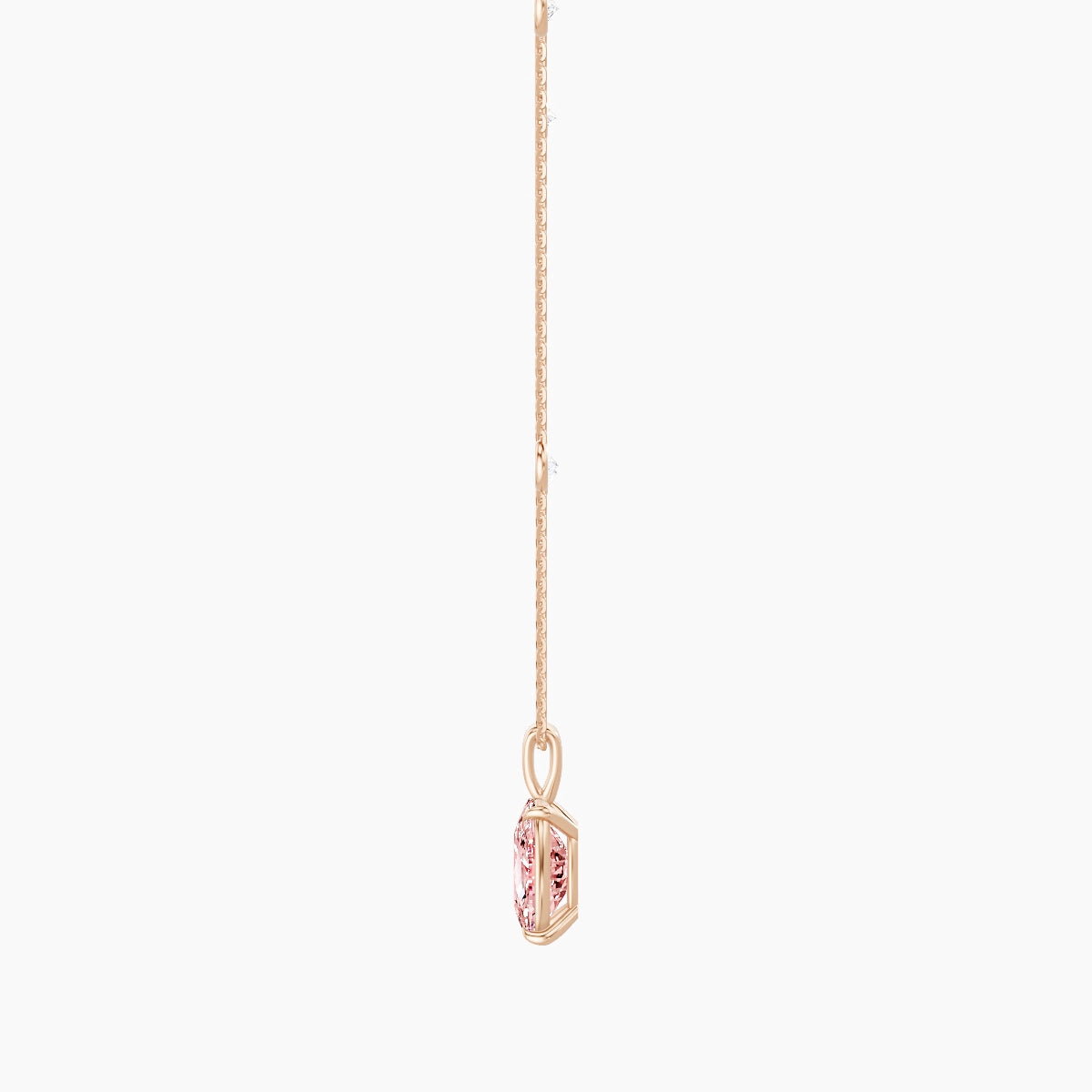 Hanging Solitaire with Sautoir | 18k Rose Gold 3 ct Pink Lab Diamond Cushion Pendant
