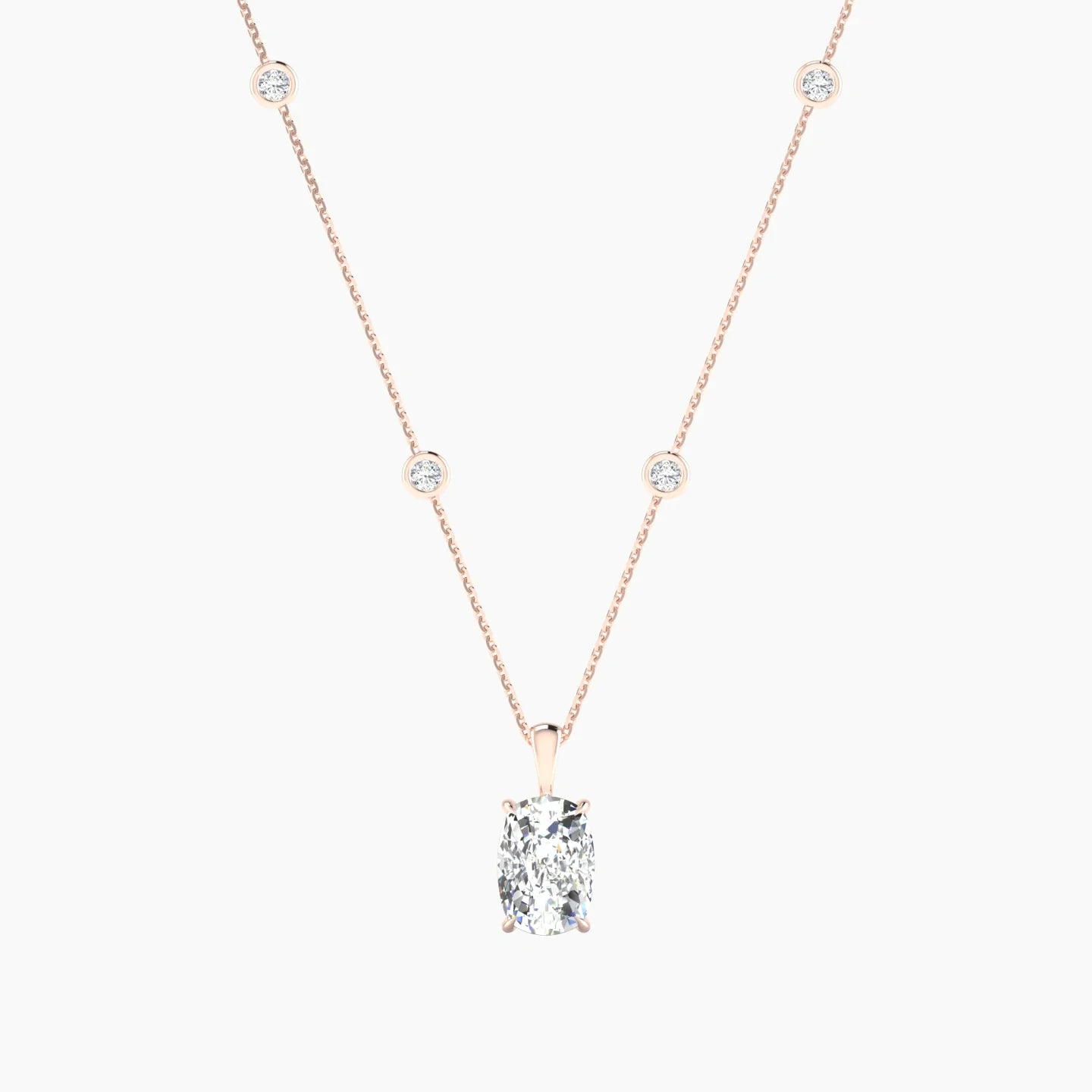 Hanging Solitaire with Sautoir | 18k Rose Gold 3 ct Cushion Cut Pendant Setting