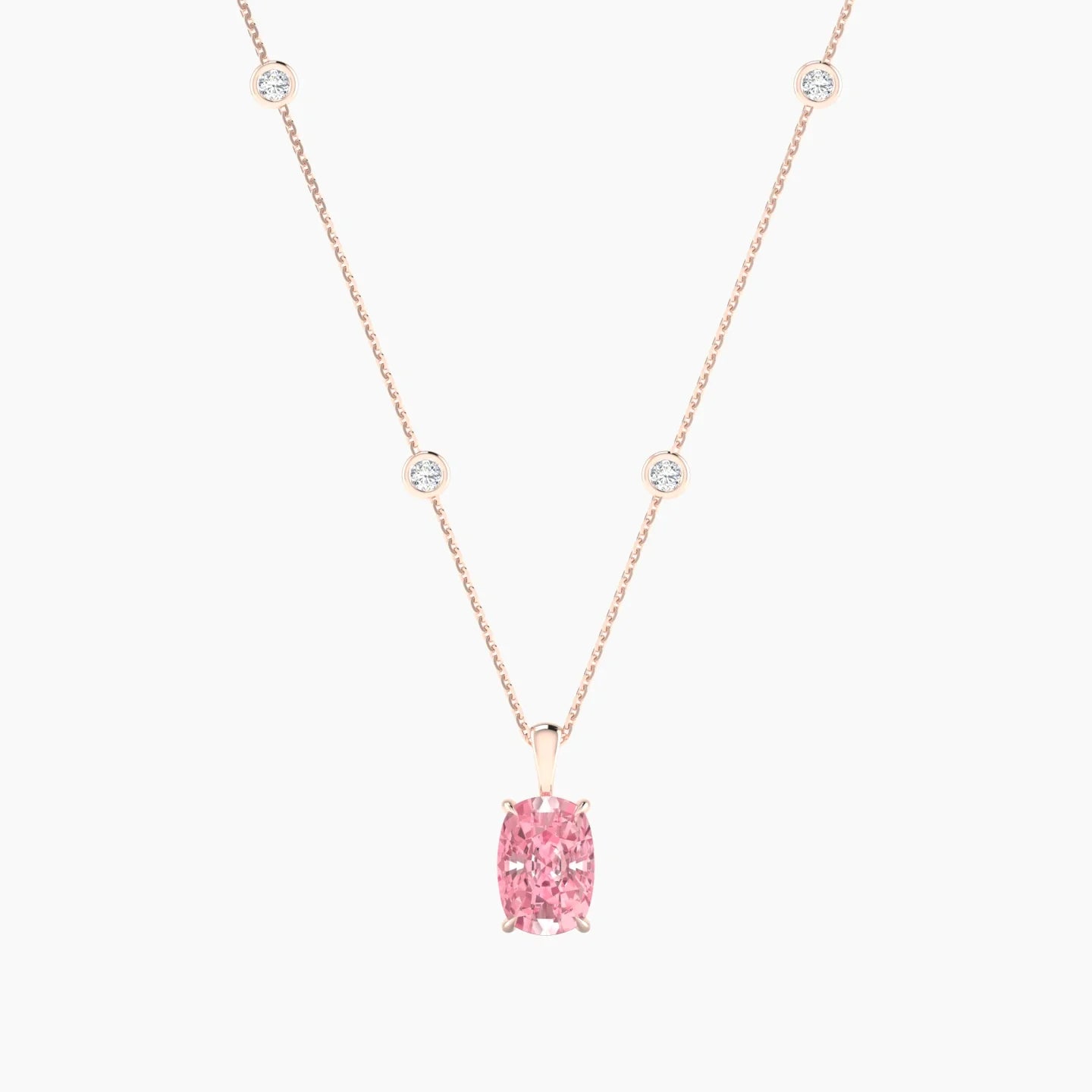 Hanging Solitaire with Sautoir | 18k Rose Gold 3 ct Cushion Cut Pendant Setting