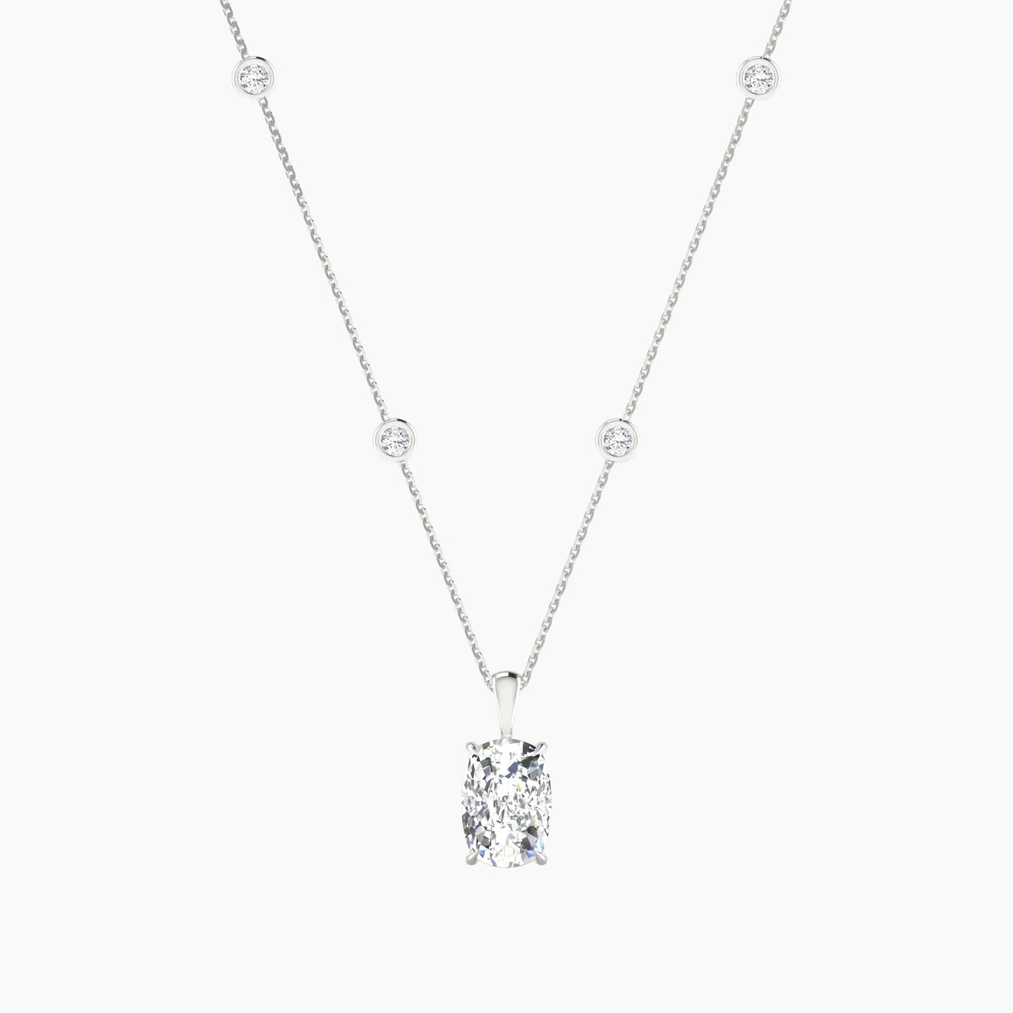 Hanging Solitaire with Sautoir | 18k White Gold 3 ct Cushion Cut Pendant Setting