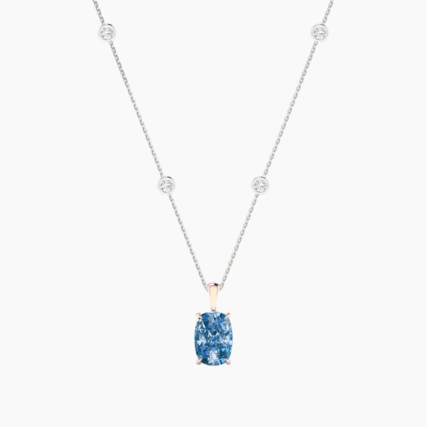Hanging Solitaire with Sautoir | 18k White & Rose Gold 3 ct Cushion Cut Pendant Setting