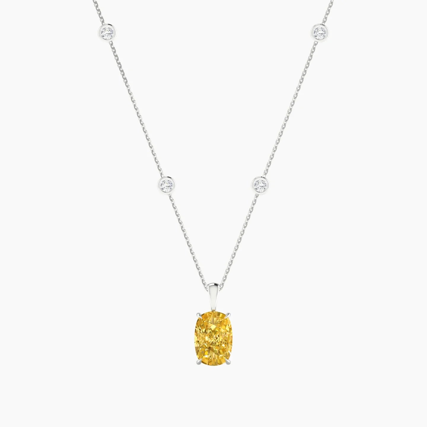 Hanging Solitaire with Sautoir | 18k White Gold 3 ct Cushion Cut Pendant Setting