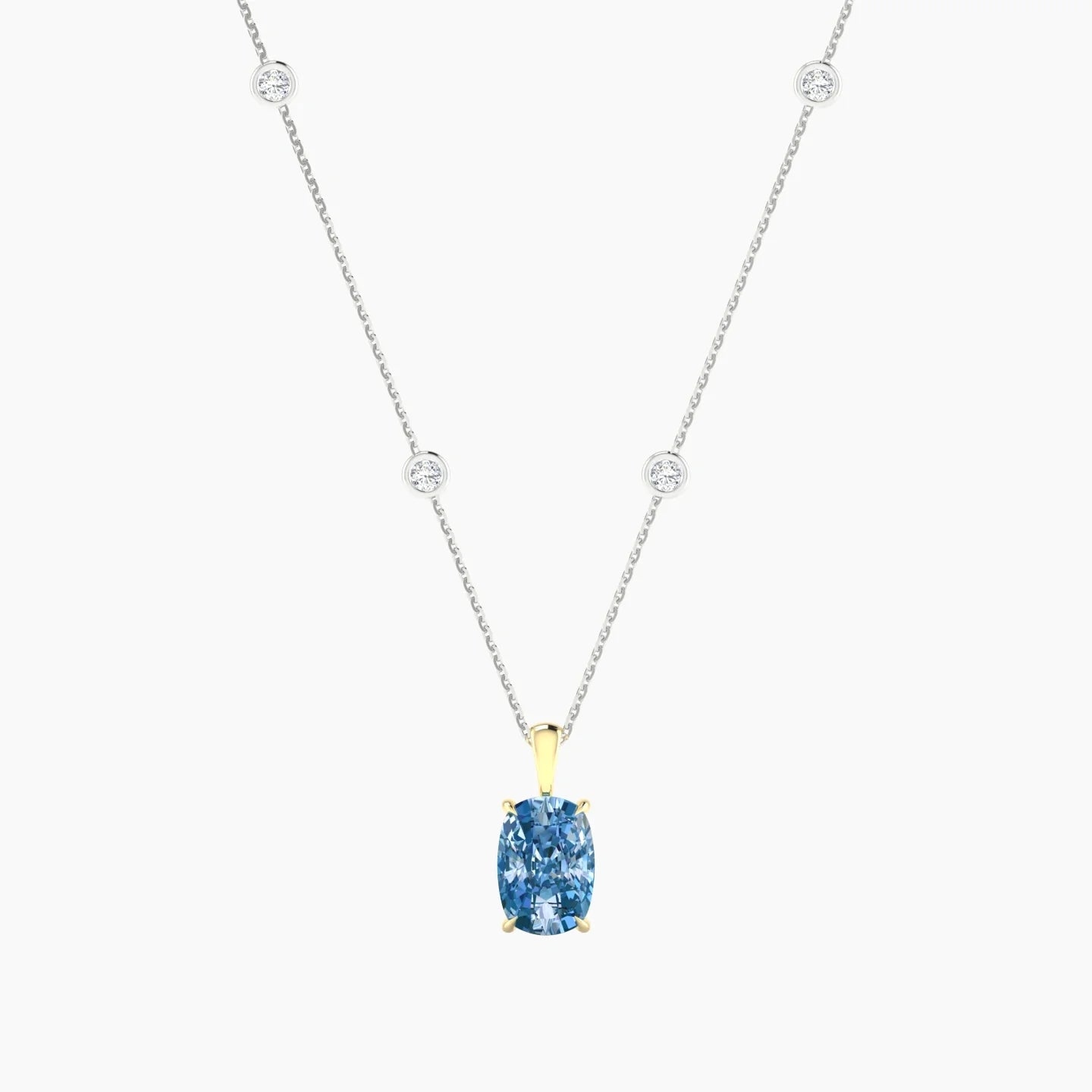 Hanging Solitaire with Sautoir | 18k White & Yellow Gold 3 ct Cushion Cut Pendant Setting