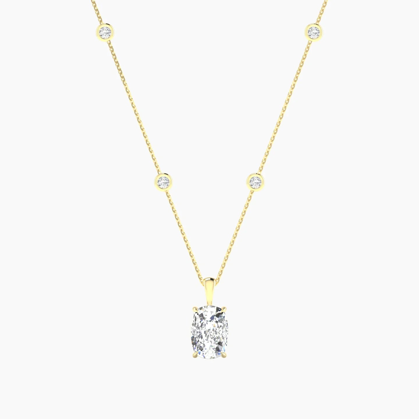 Hanging Solitaire with Sautoir | 18k Yellow Gold 3 ct Cushion Cut Pendant Setting