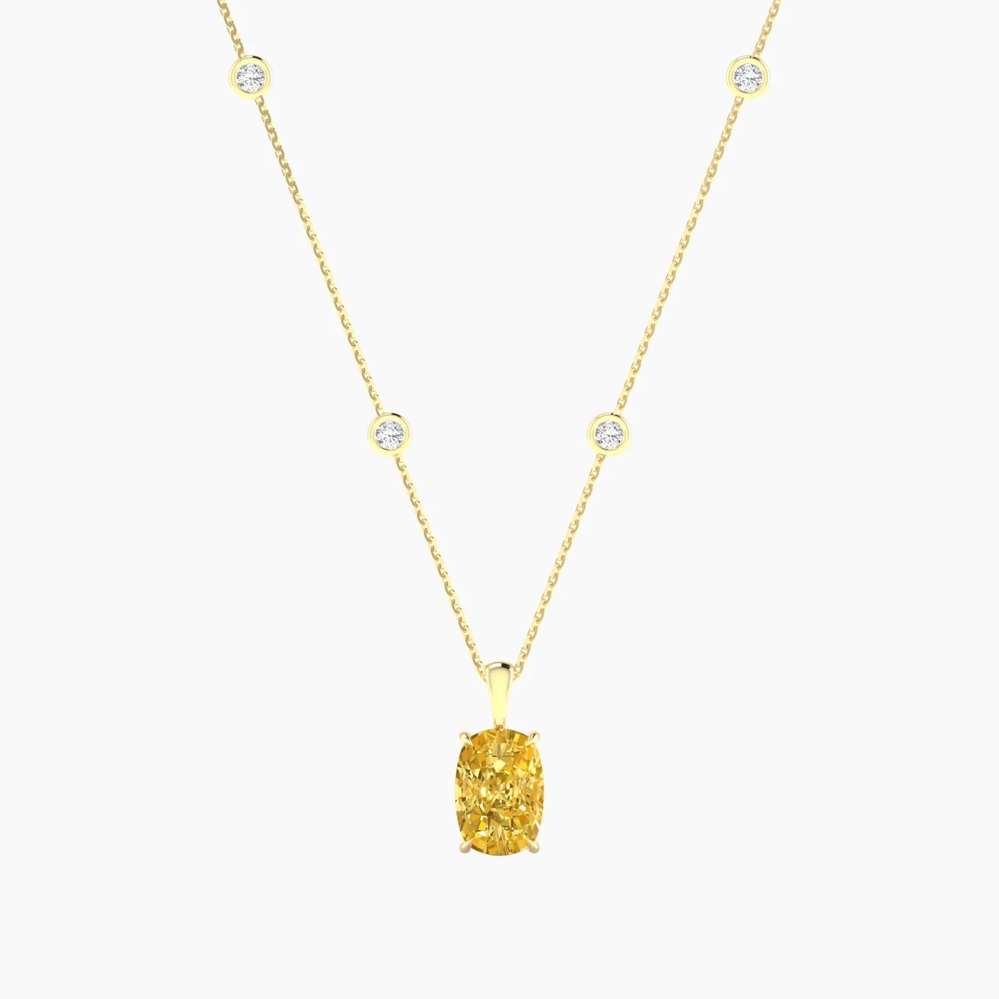 Hanging Solitaire with Sautoir | 18k Yellow Gold 3 ct Cushion Cut Pendant Setting