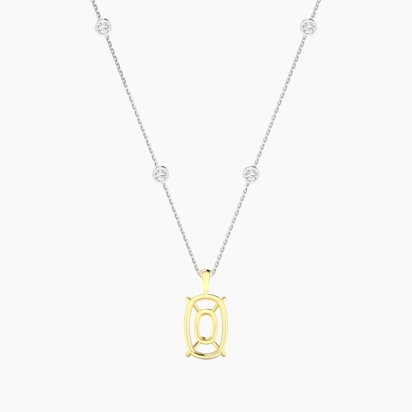 Hanging Solitaire with Sautoir | 18k White & Yellow Gold 5-7.99 ct Cushion Cut Pendant Setting