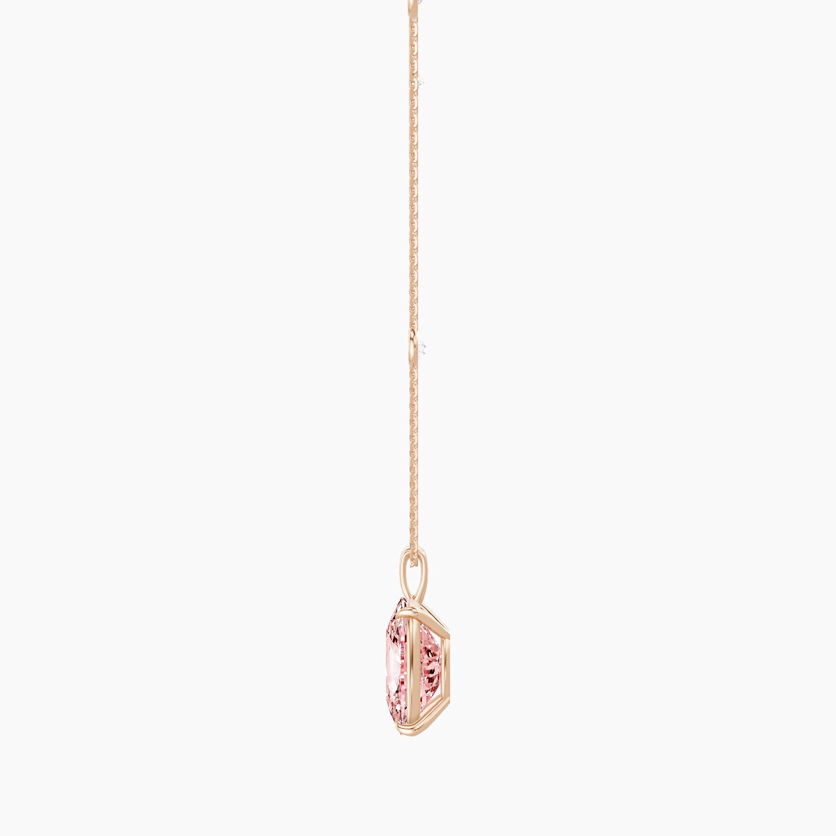 Hanging Solitaire with Sautoir | 18k Rose Gold 5 ct Pink Lab Diamond Cushion Pendant