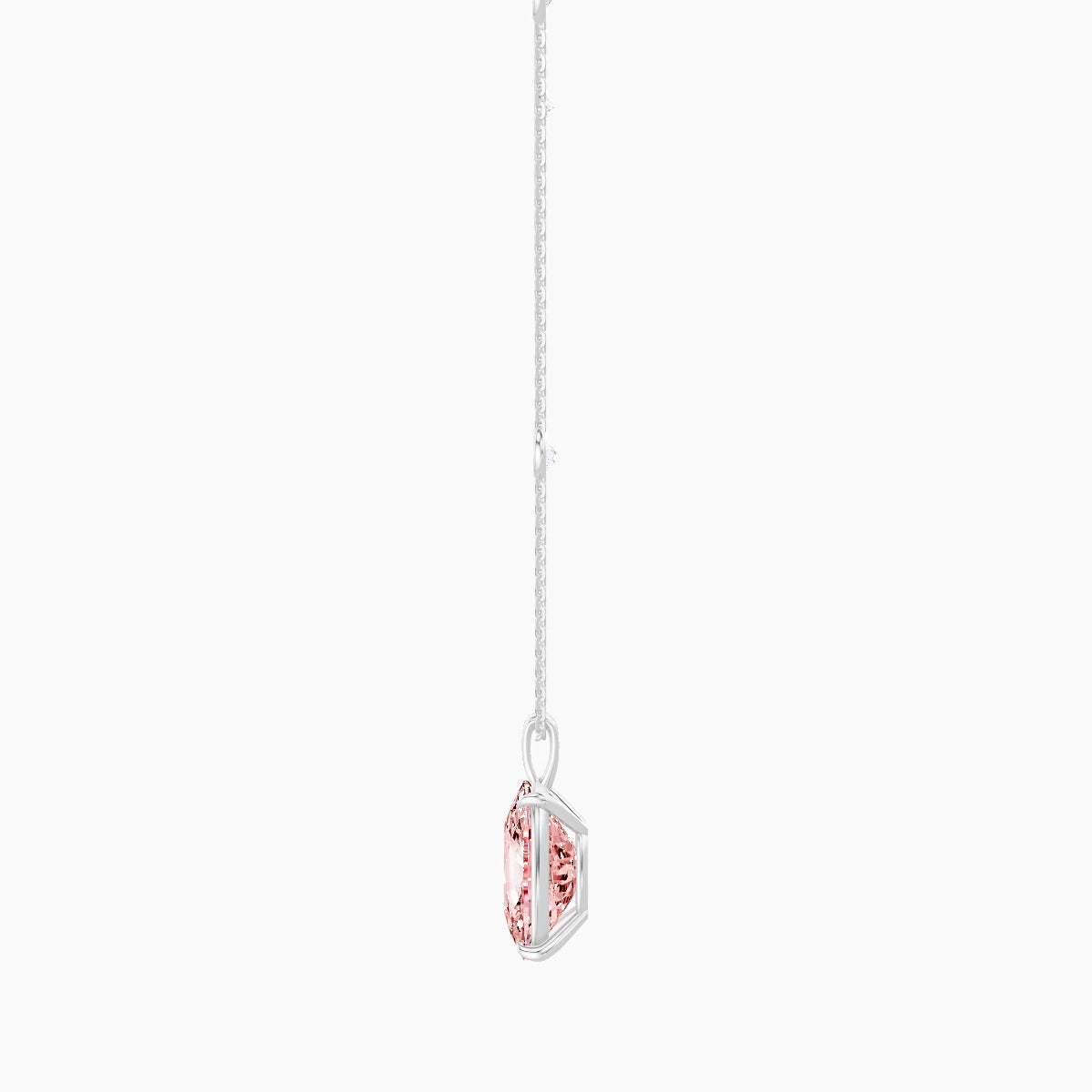 Hanging Solitaire with Sautoir | 18k White Gold 5 ct Pink Lab Diamond Cushion Pendant