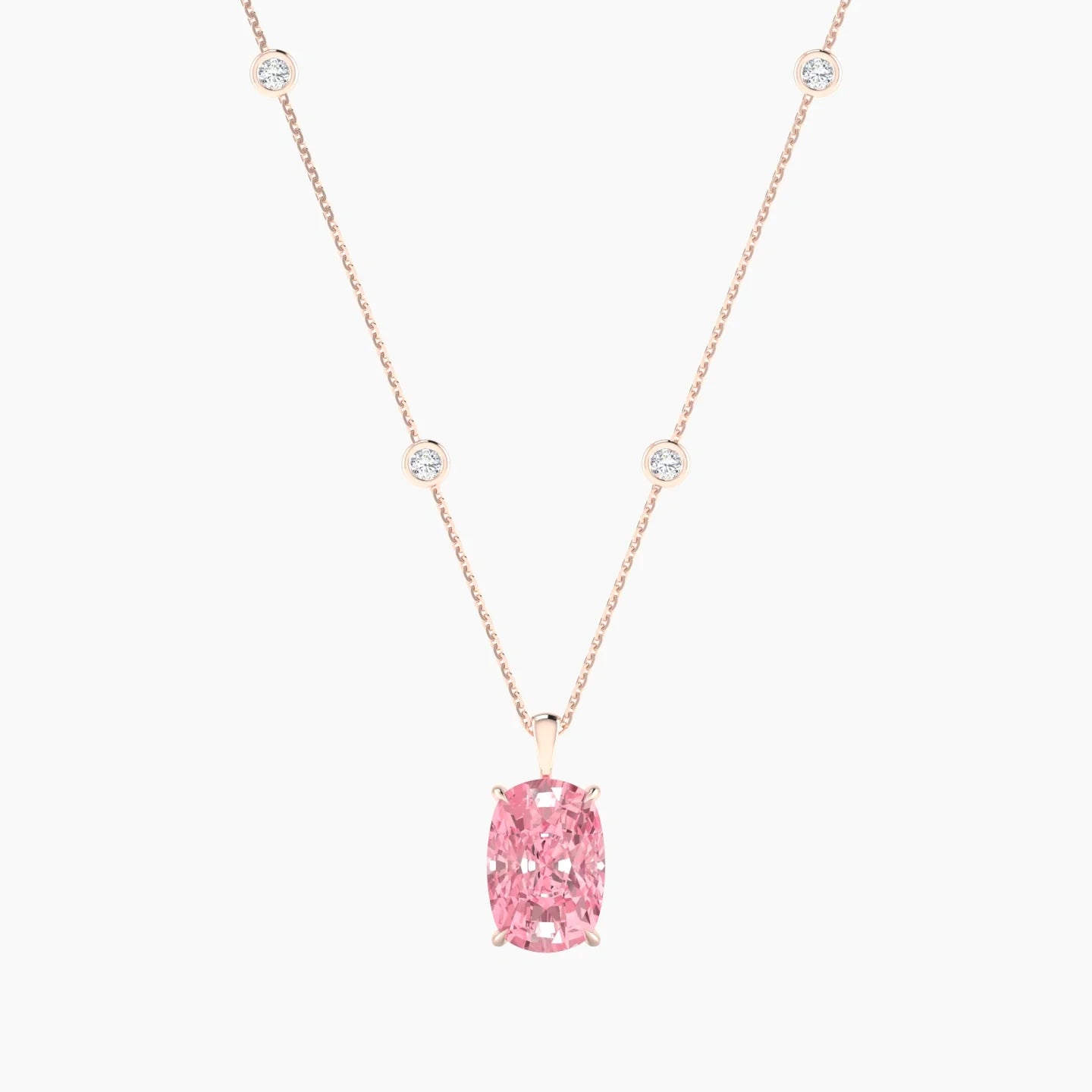 Hanging Solitaire with Sautoir | 18k Rose Gold 5 ct Cushion Cut Pendant Setting