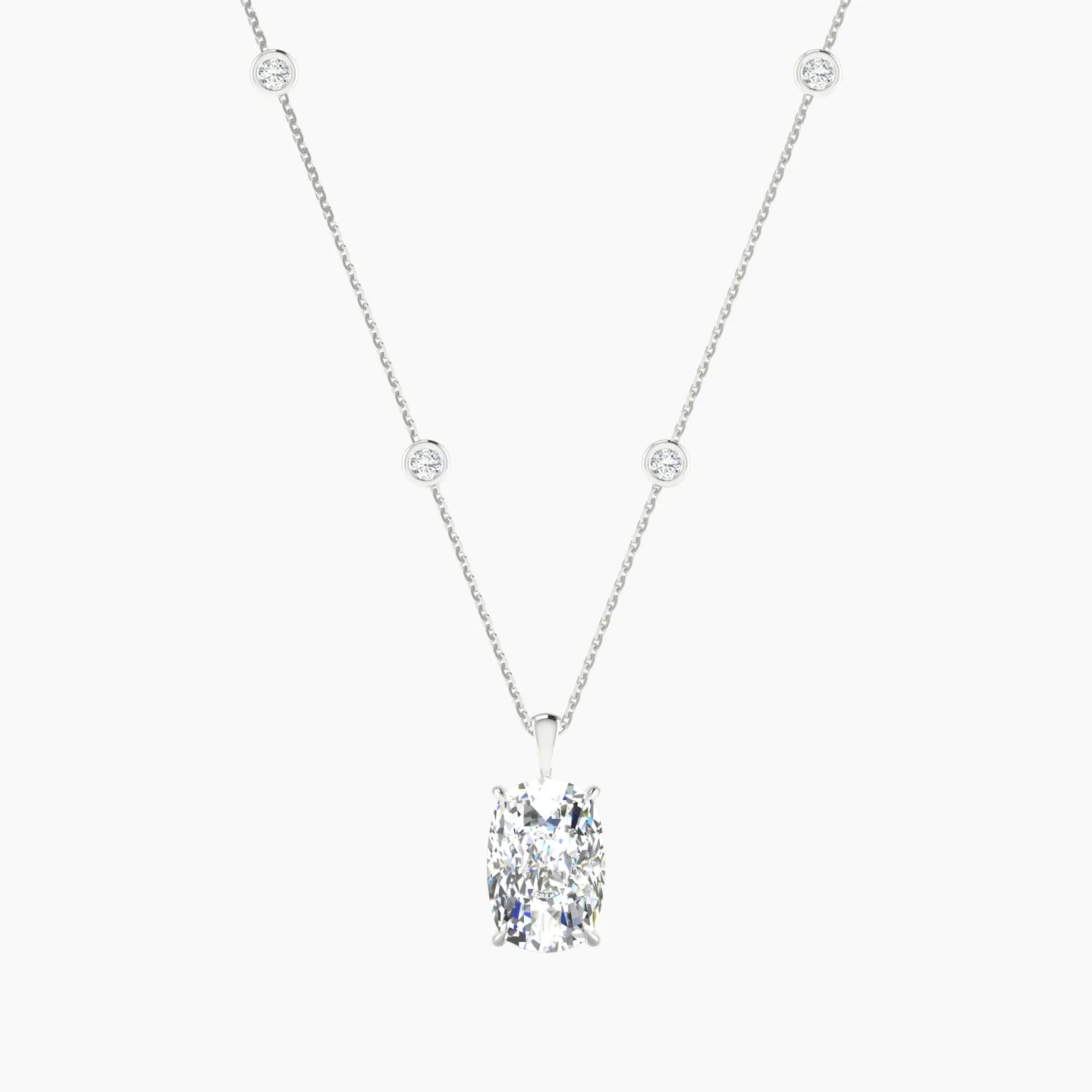 Hanging Solitaire with Sautoir | 18k White Gold 5 ct Cushion Cut Pendant Setting