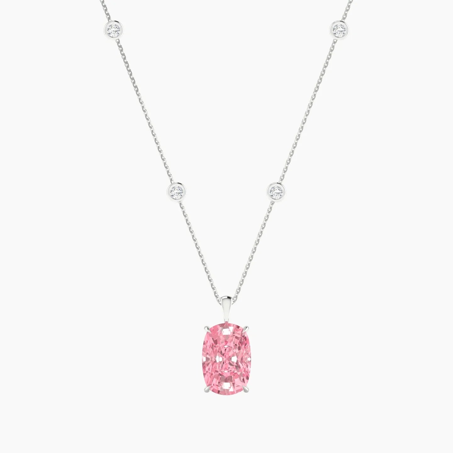 Hanging Solitaire with Sautoir | 18k White Gold 5 ct Cushion Cut Pendant Setting