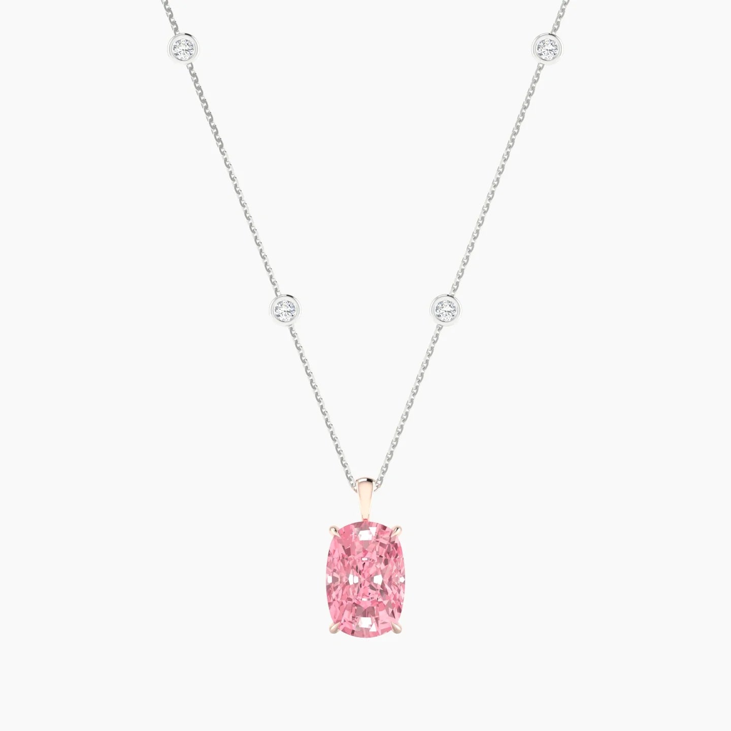 Hanging Solitaire with Sautoir | 18k White & Rose Gold 5 ct Cushion Cut Pendant Setting
