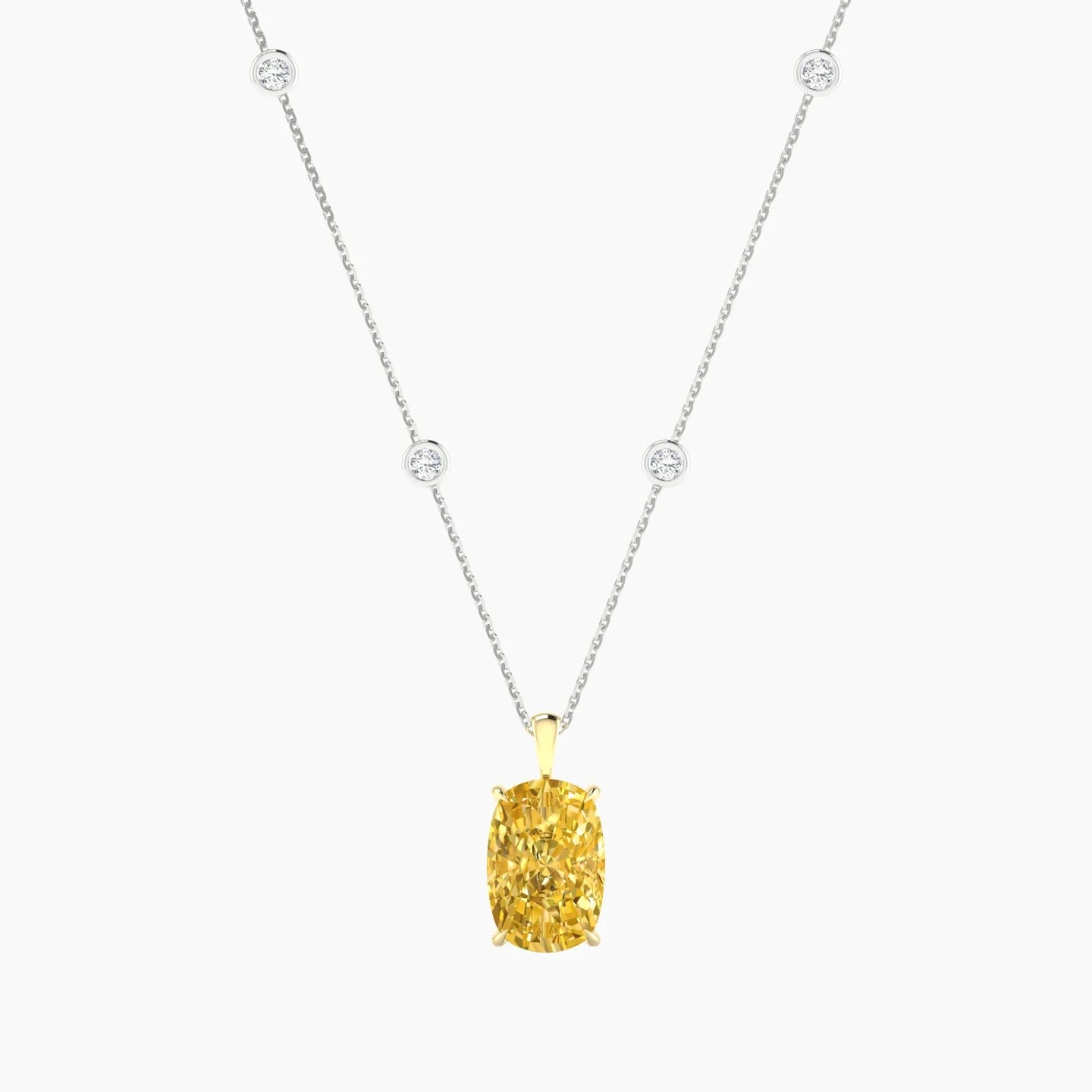 Hanging Solitaire with Sautoir | 18k White & Yellow Gold 5 ct Cushion Cut Pendant Setting