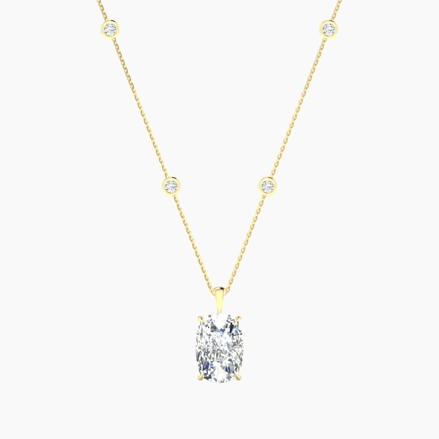 Hanging Solitaire with Sautoir | 18k Yellow Gold 5 ct Cushion Cut Pendant Setting
