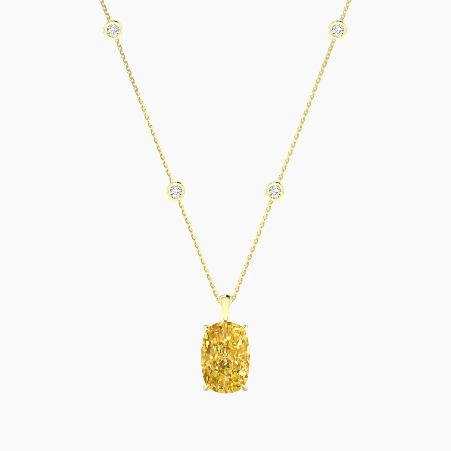 Hanging Solitaire with Sautoir | 18k Yellow Gold 5 ct Cushion Cut Pendant Setting