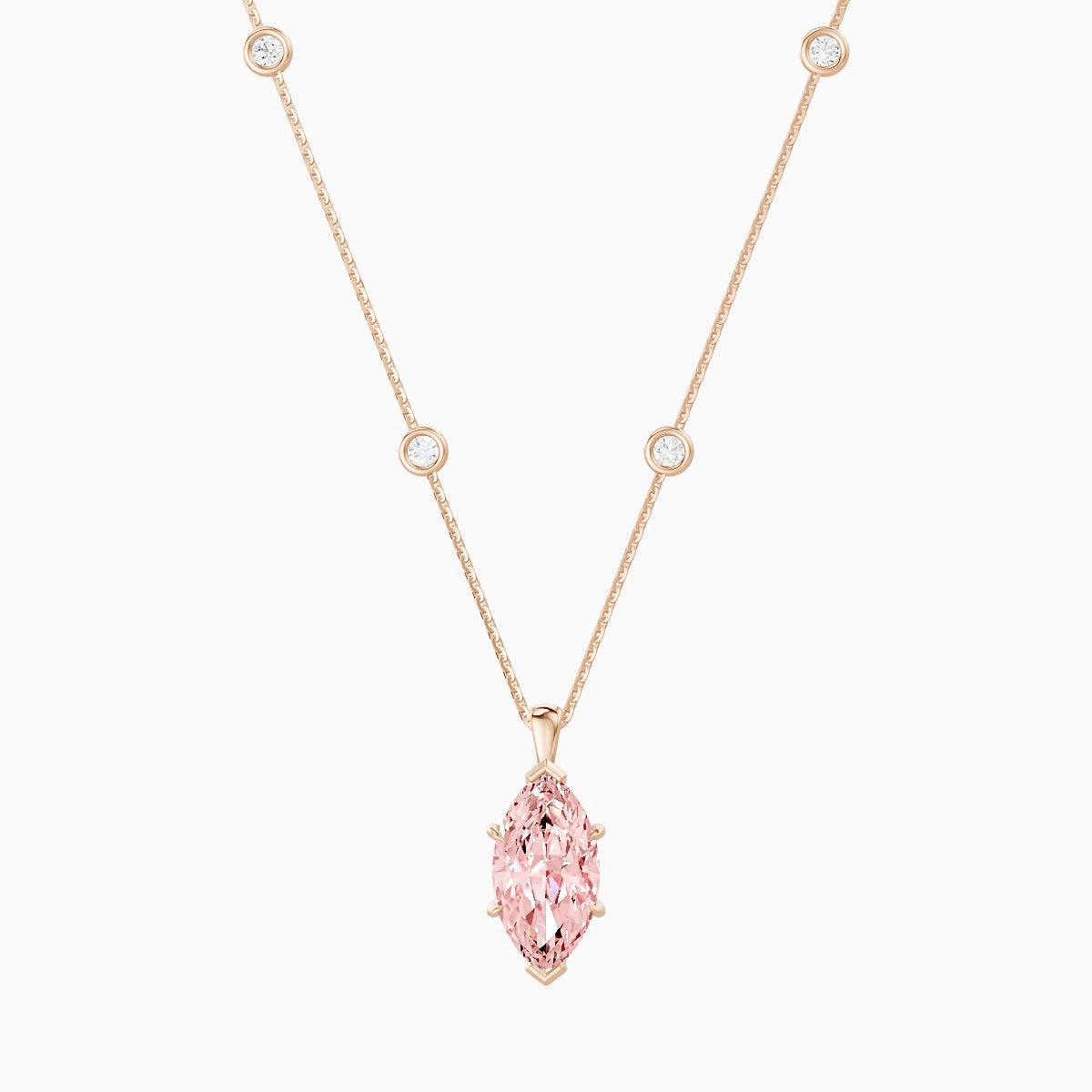 Hanging Solitaire with Sautoir | 18k Rose Gold 3 ct Pink Lab Diamond Marquise Pendant