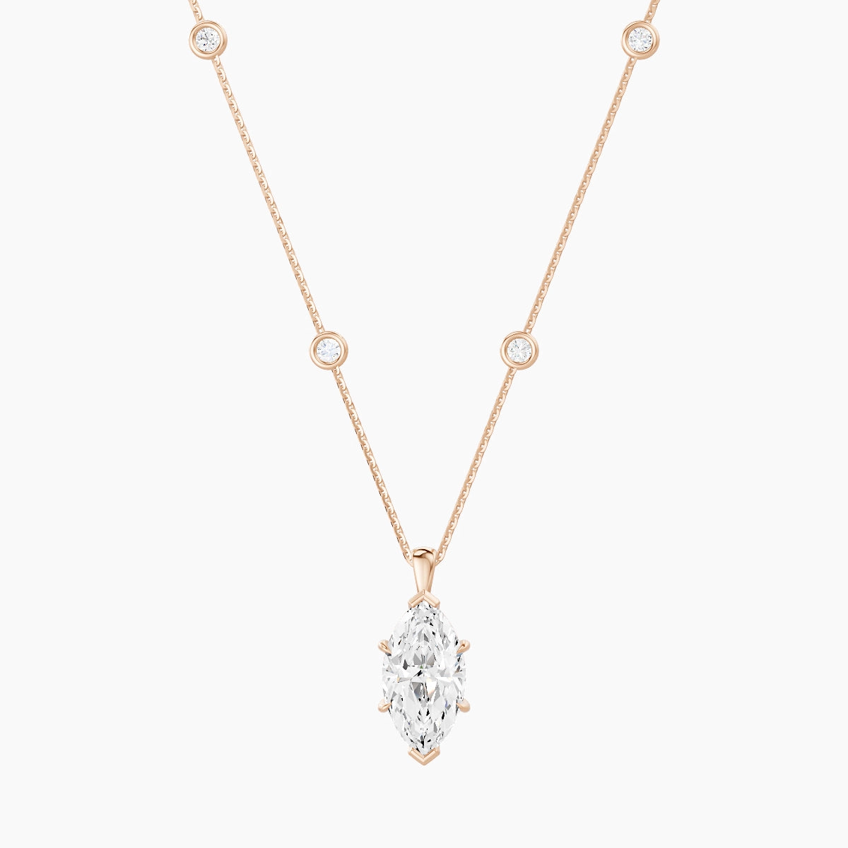 Hanging Solitaire with Sautoir | 18k Rose Gold 3 ct White Lab Diamond Marquise Pendant