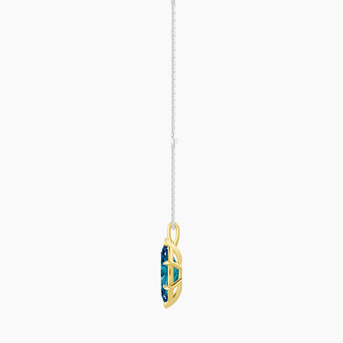 Hanging Solitaire with Sautoir | 18k White & Yellow Gold 3 ct Blue Lab Diamond Marquise Pendant