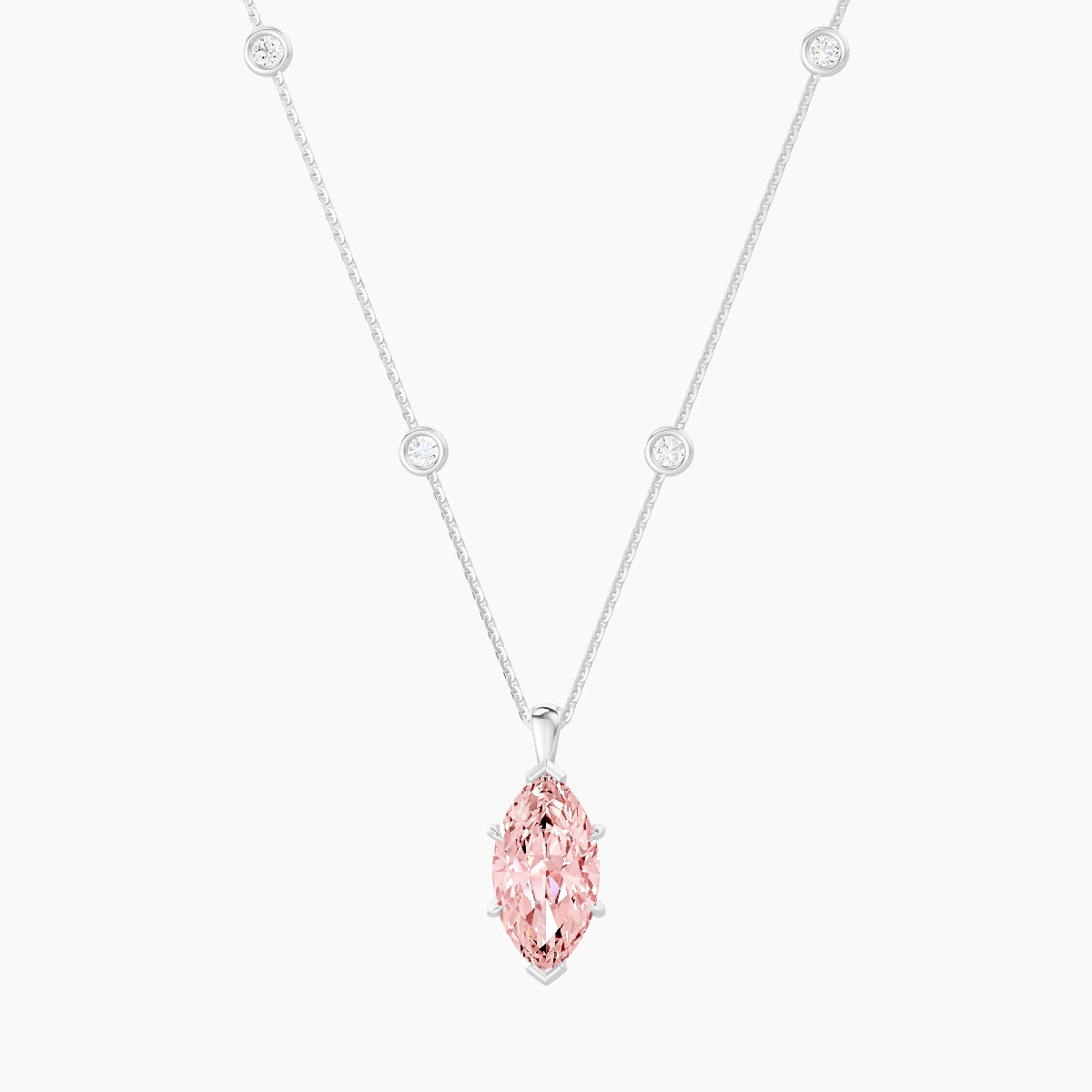 Hanging Solitaire with Sautoir | 18k White Gold 3 ct Pink Lab Diamond Marquise Pendant