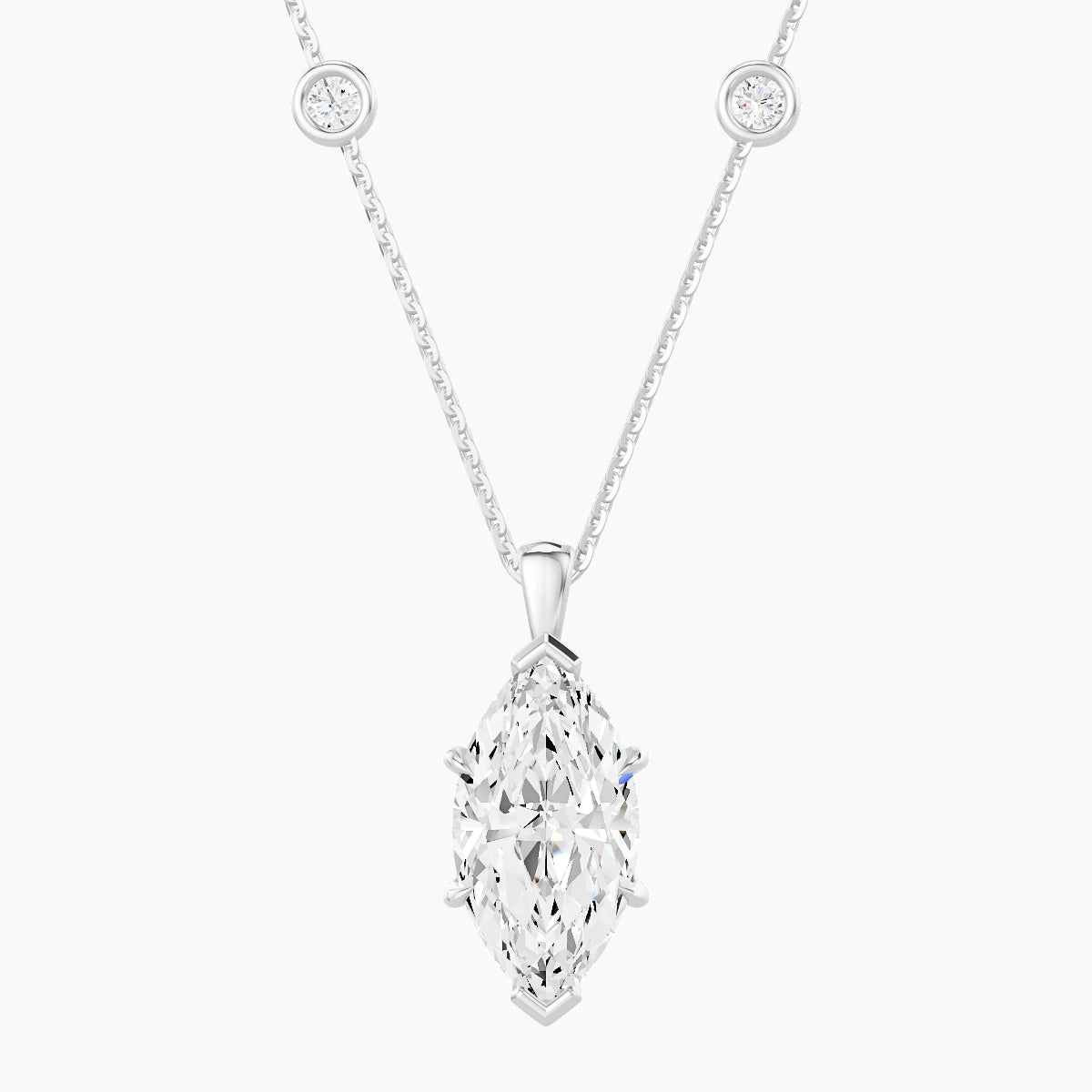 Hanging Solitaire with Sautoir | 18k White Gold 3 ct White Lab Diamond Marquise Pendant