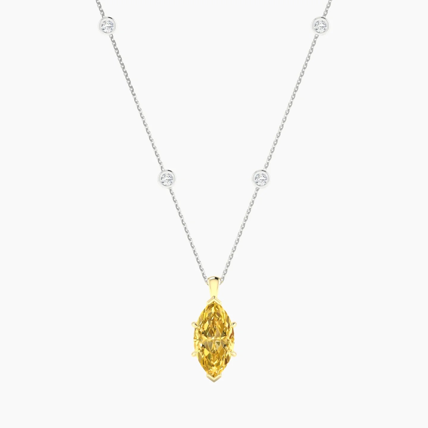 Hanging Solitaire with Sautoir | 18k White & Yellow Gold 3 ct Marquise Cut Pendant Setting