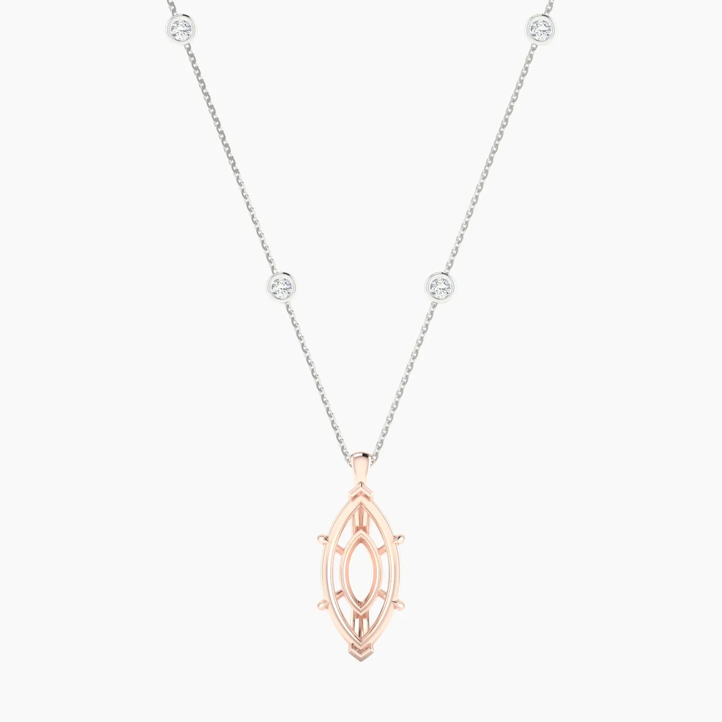 Hanging Solitaire with Sautoir | 18k White & Rose Gold 5-7.99 ct Marquise Cut Pendant Setting