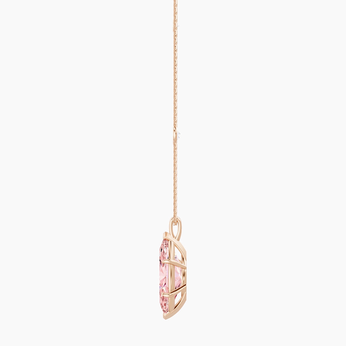 Hanging Solitaire with Sautoir | 18k Rose Gold 5 ct Pink Lab Diamond Marquise Pendant