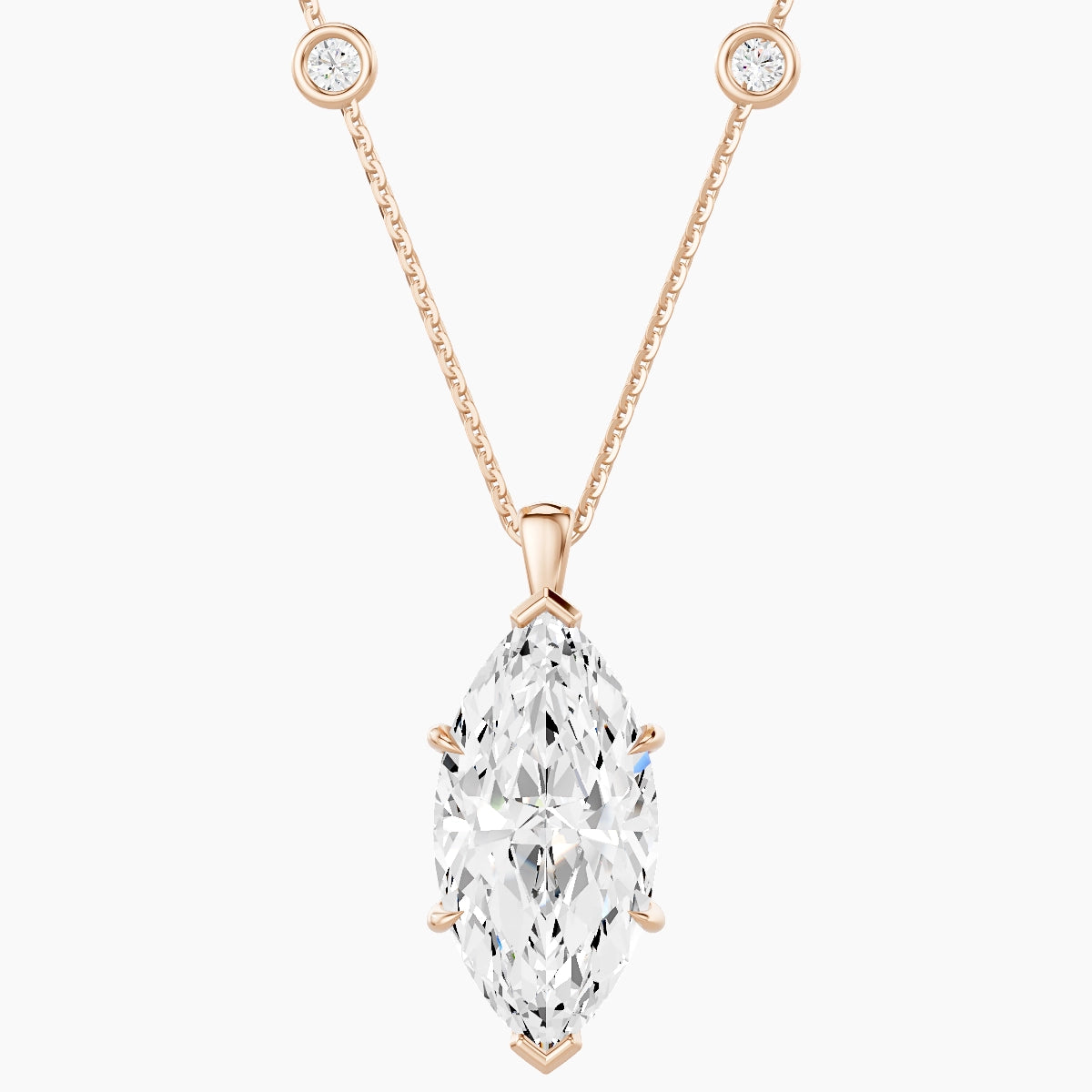 Hanging Solitaire with Sautoir | 18k Rose Gold 5 ct White Lab Diamond Marquise Pendant